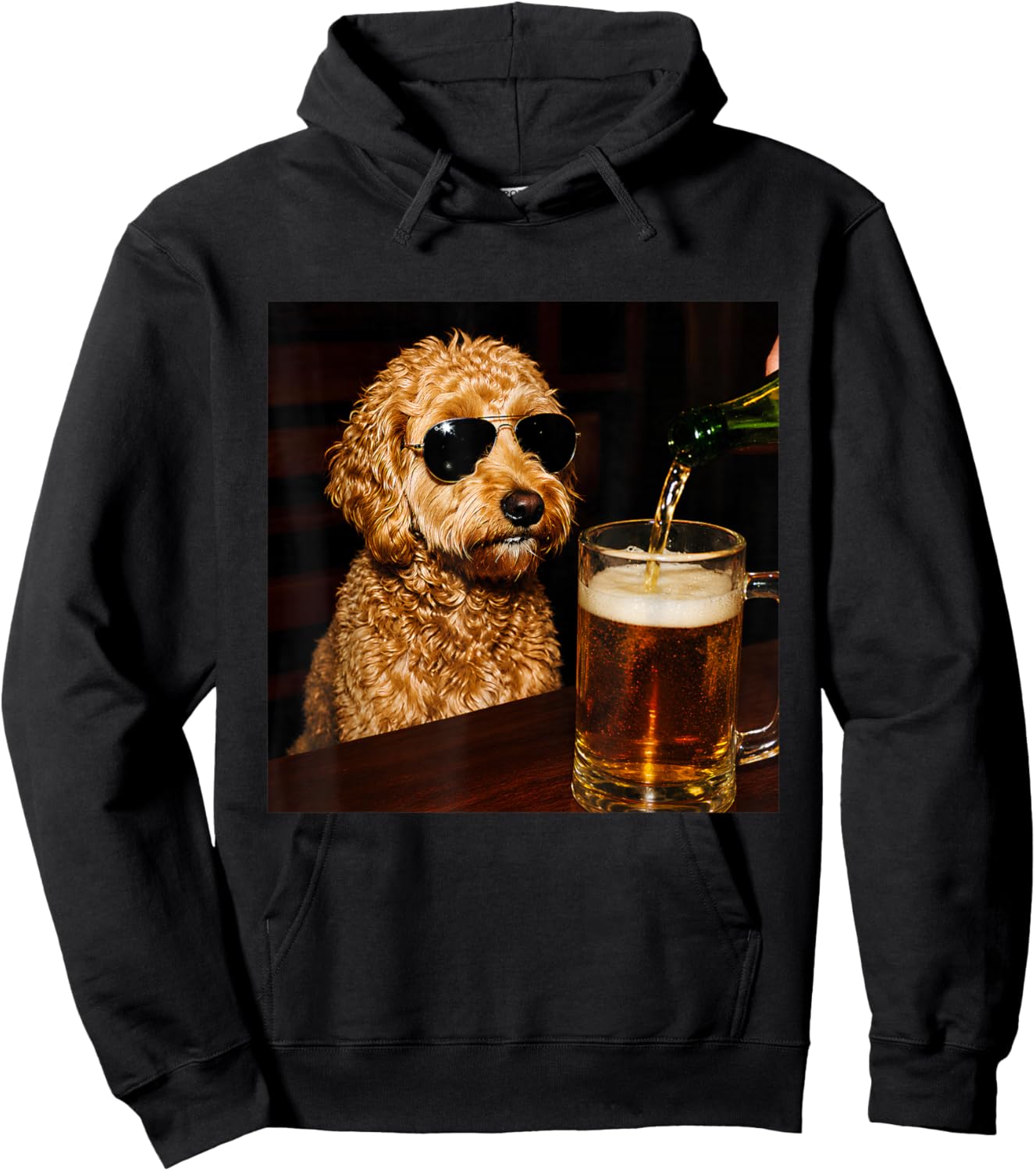 Vintage Cool Goldendoodle Drinking Beer Goldendoodle Dog Dad Hoodie - Hoodie | Black