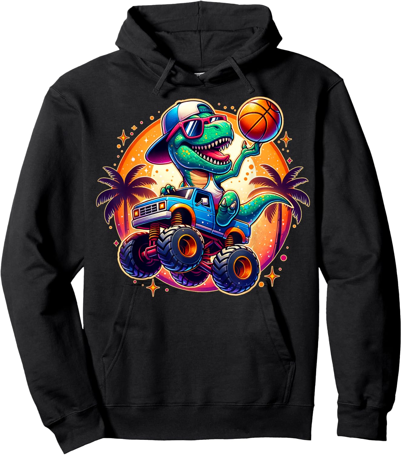 Funny T-rex Dinosaur Basketball Player Kids Toddlers Youth Hoodie - Hoodie | Black