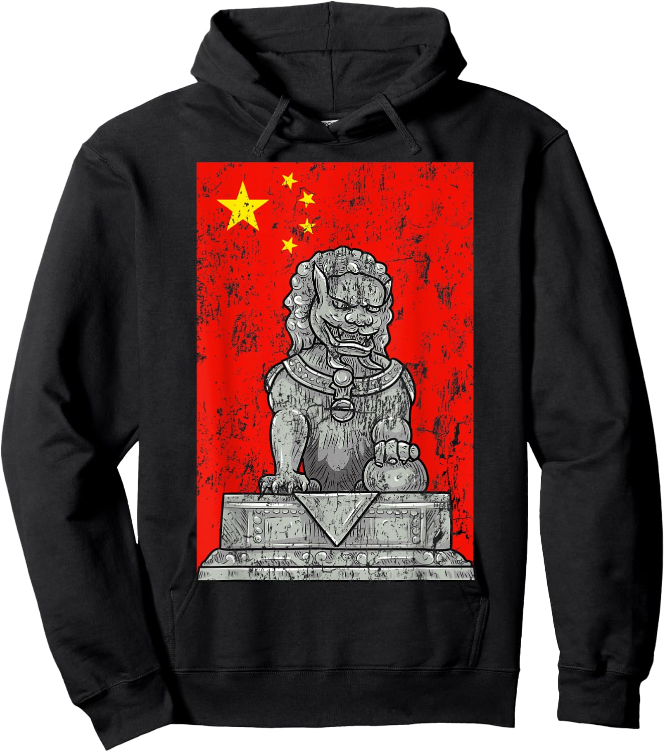 Chinese Flag China Lion Guard Beijing Distressed Hoodie - Hoodie | Black