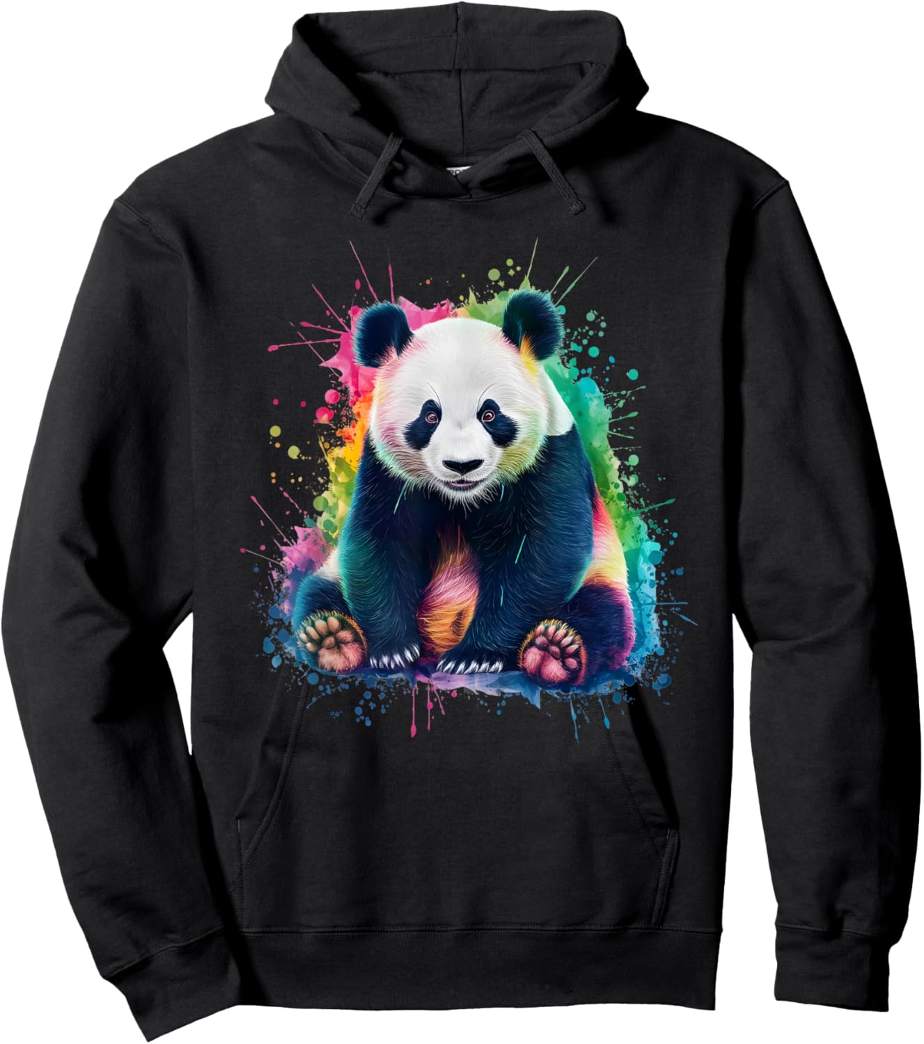 Panda Men's Women's Colourful Watercolour Panda Hoodie - Hoodie | Black