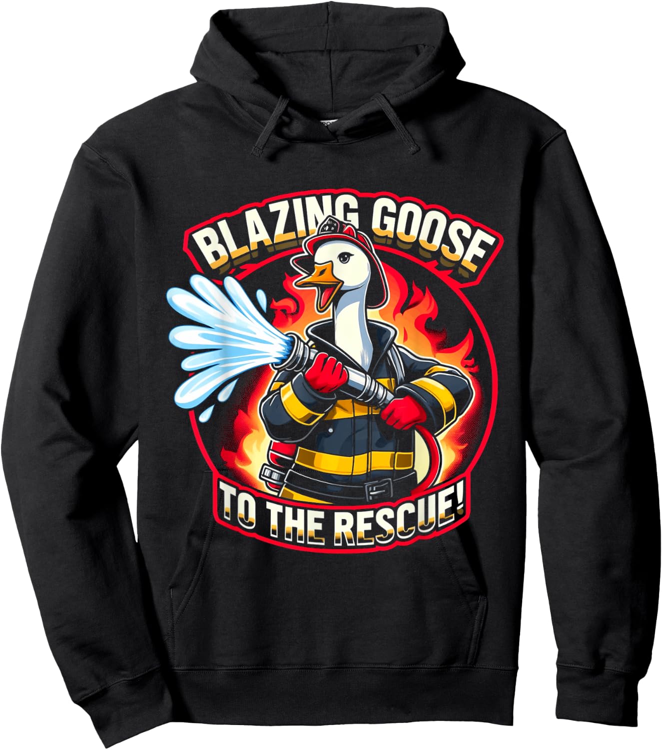 Blazing Goose Firefighter Cartoon Fun Rescue Mission Hoodie - Hoodie | Black