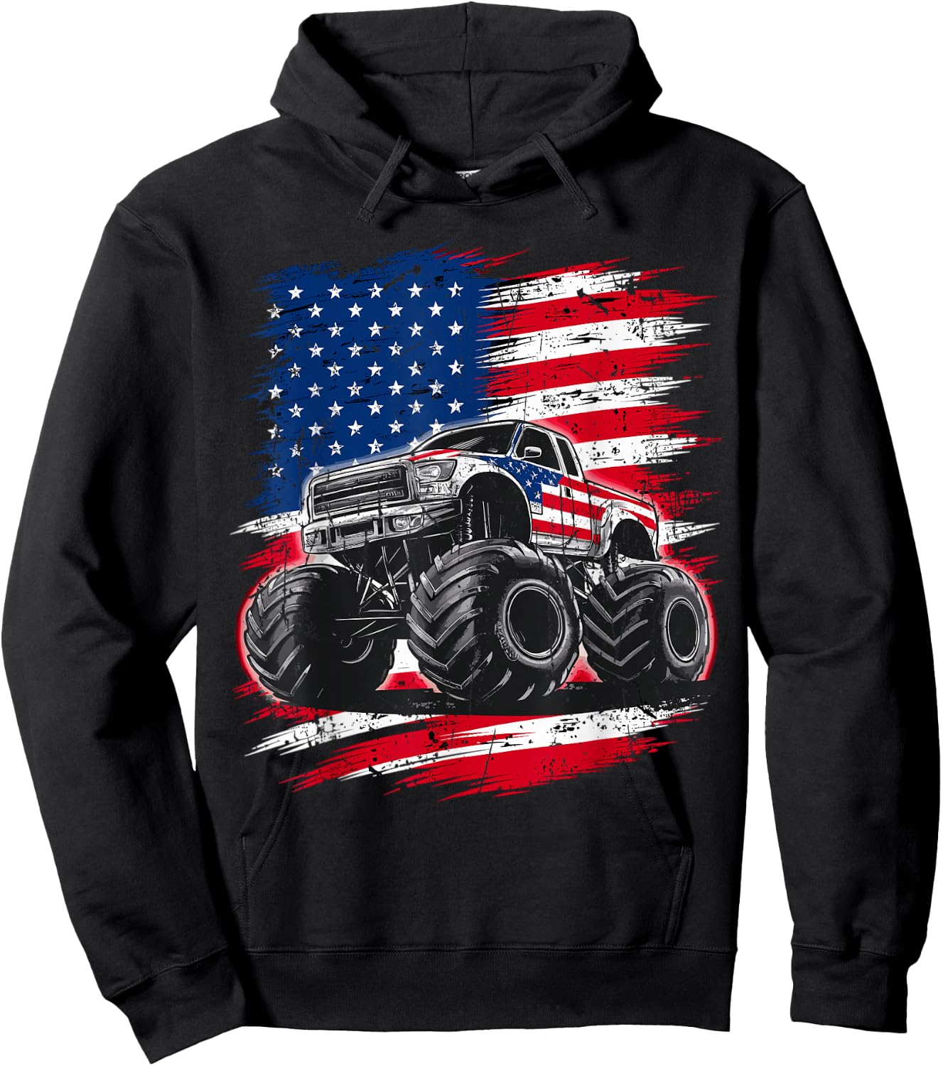 Monster Truck USA Flag American Hoodie - Hoodie | Black