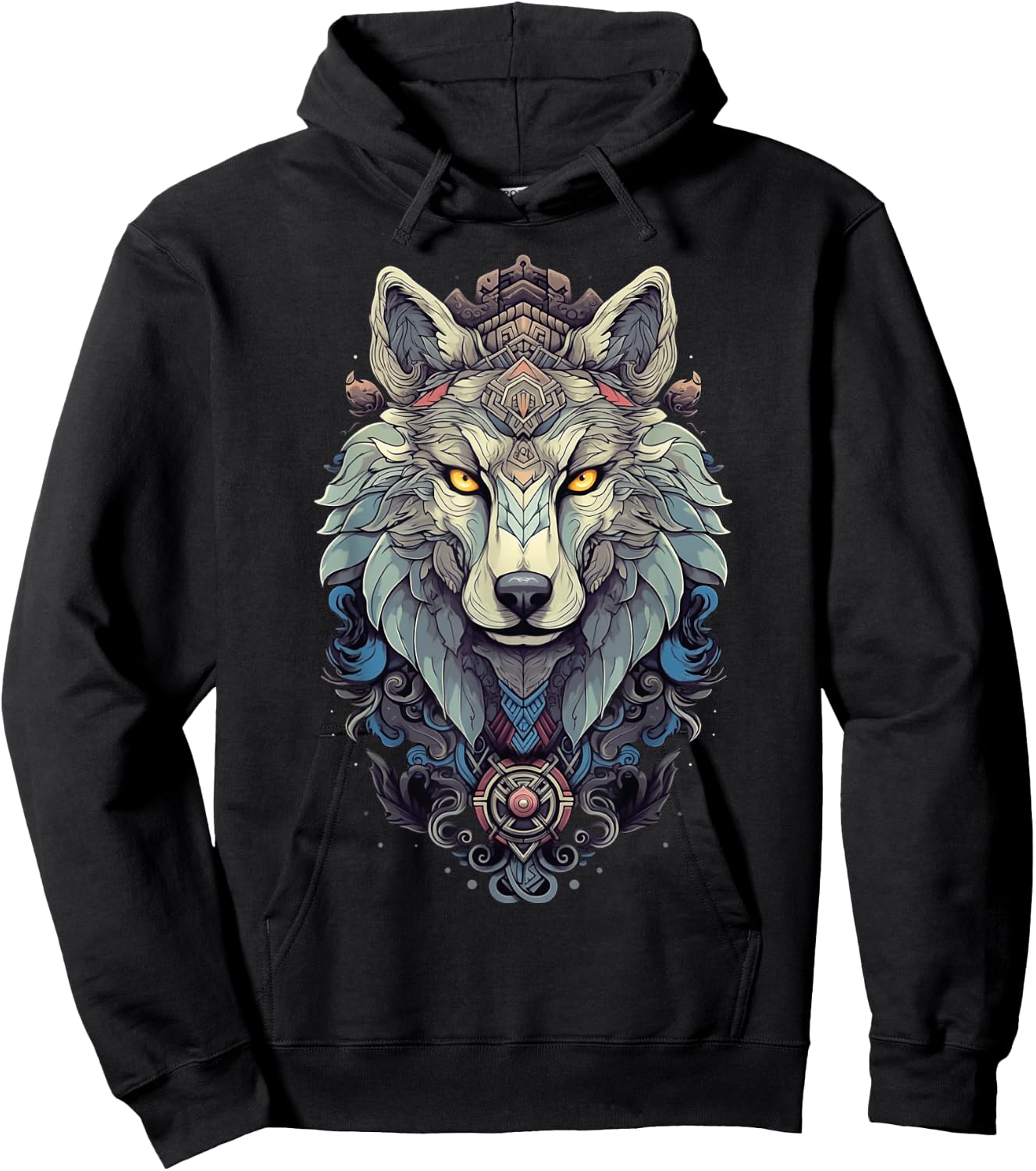 Native American Boho Wolf Splash Art Animal Face Wolf Hoodie - Hoodie | Black