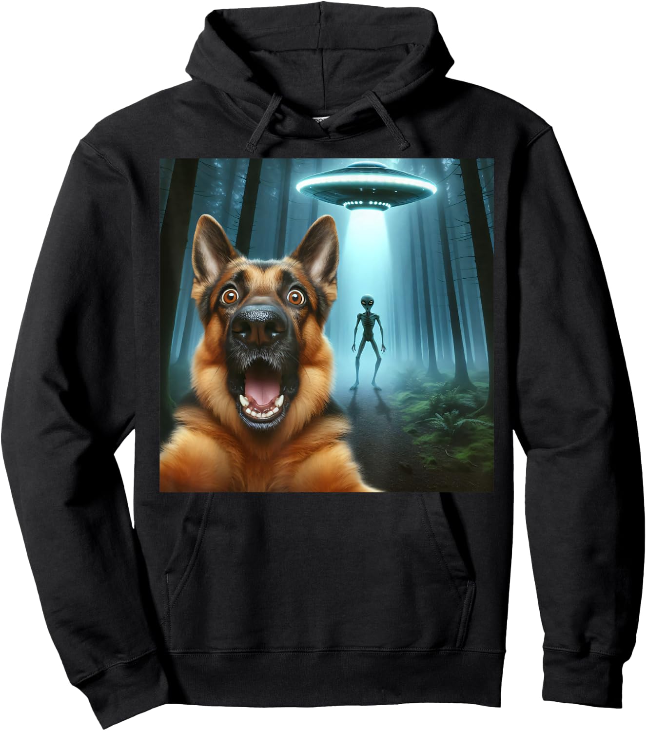 German shepherd Selfie alien UFO funny German shepherd mom Hoodie - Hoodie | Black