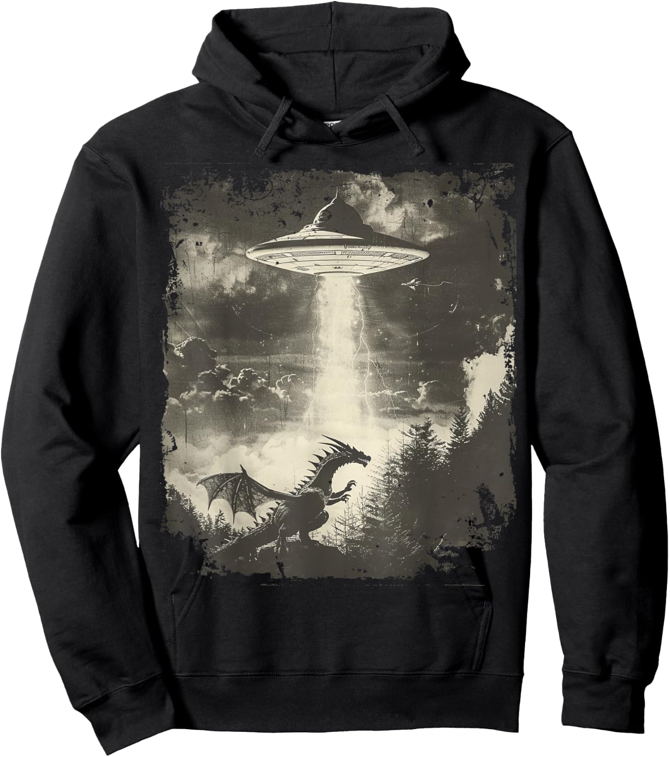 Fantasy Dragon Retro Art Sci-Fi Alien Ufo Hoodie - Hoodie | Black