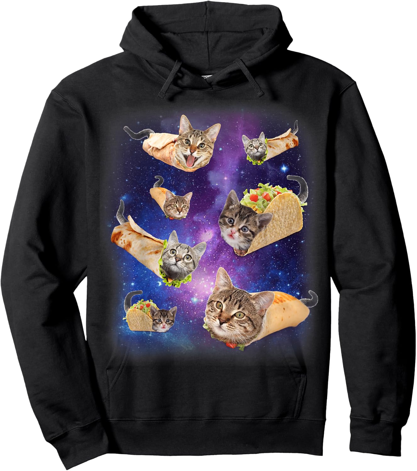 Burrito Cat and Taco Cat Space Galaxy Meme Tacocat Silly Hoodie - Hoodie | Black