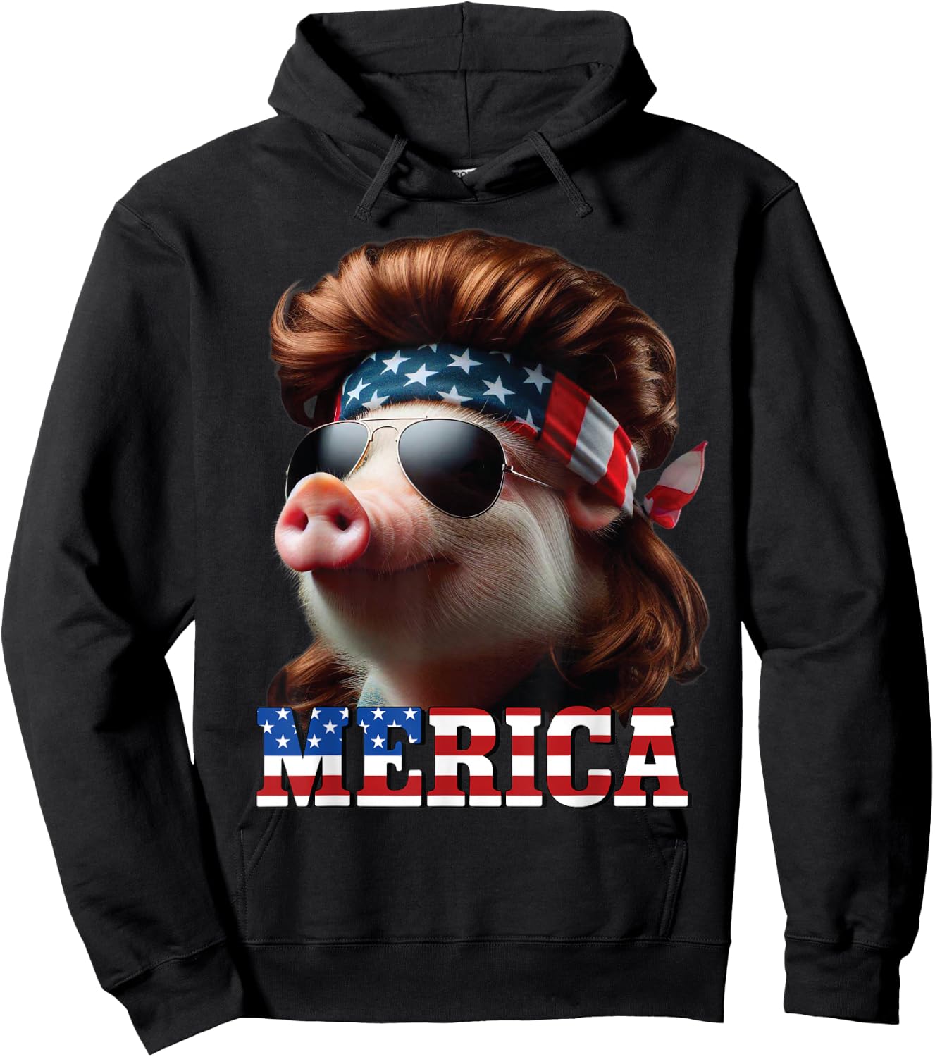 Pig Merica Mullet 4th of July And Father's Day Man Funny Hoodie - Hoodie | Black