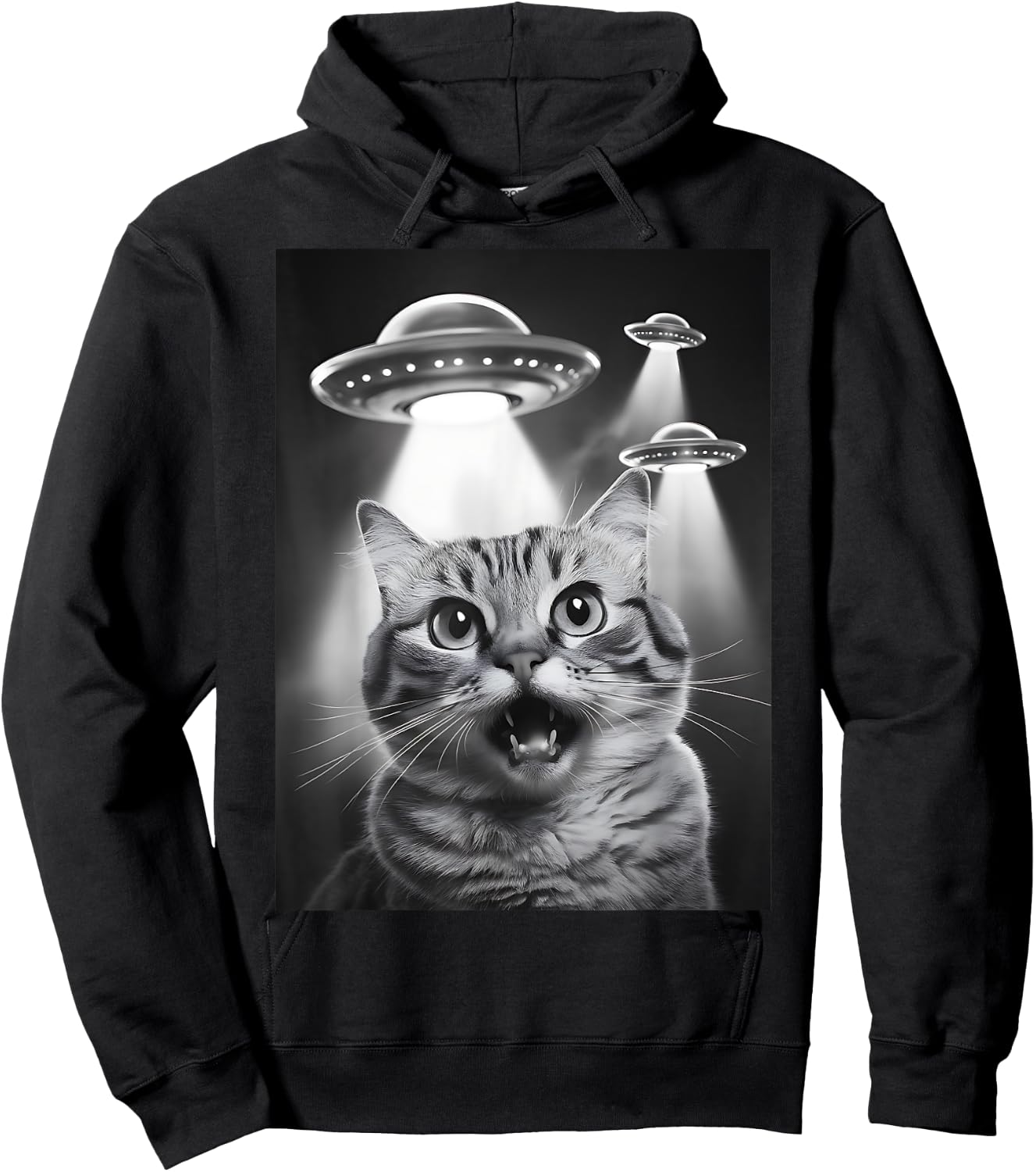 Alien UFO Funny Cat Selfie Hoodie - Hoodie | Black