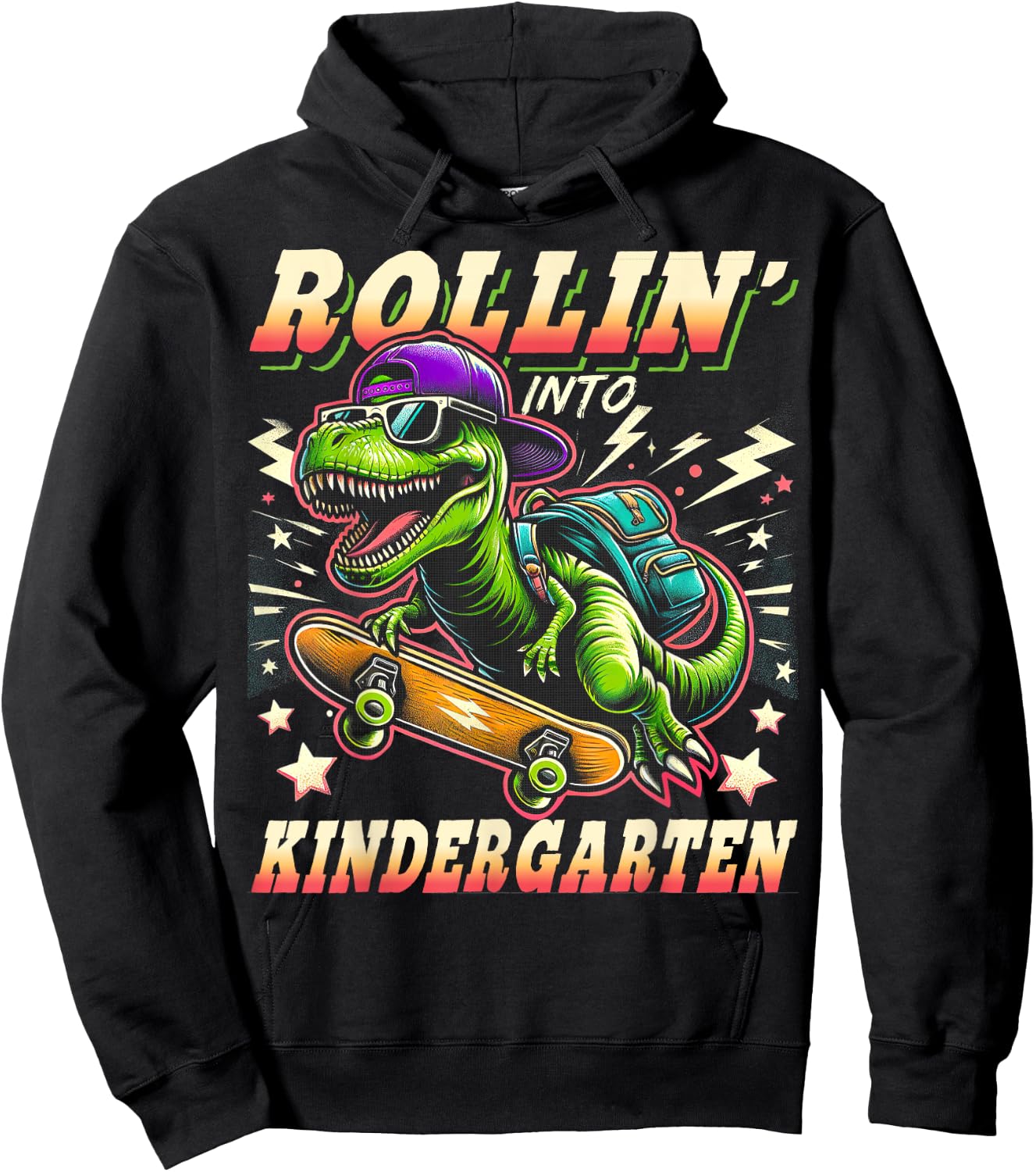 Back to School Kindergarten Dinosaur First Day of School Boy Hoodie - Hoodie | Black