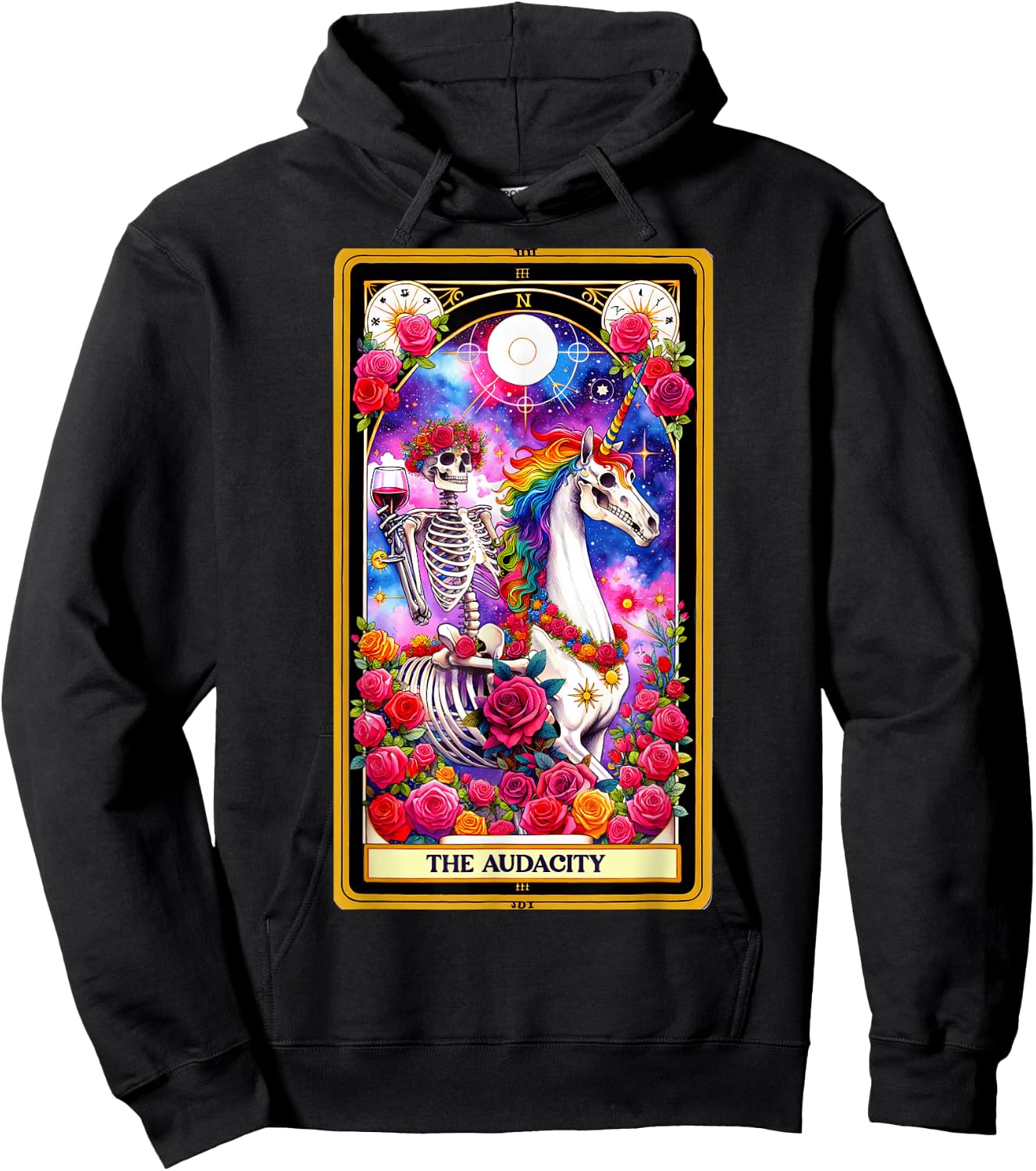 The Audacity Tarot Card Skeleton Skelly Unicorn Wine Women Hoodie - Hoodie | Black
