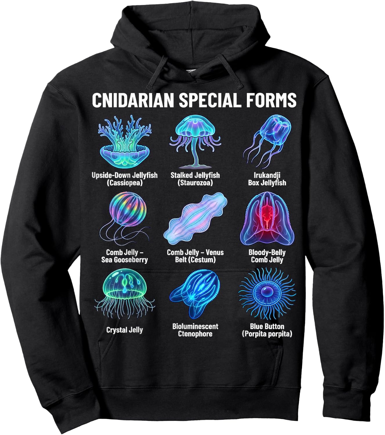 Cnidarian Special Forms Jellyfish & Comb Jelly Species Chart Hoodie - Hoodie | Black