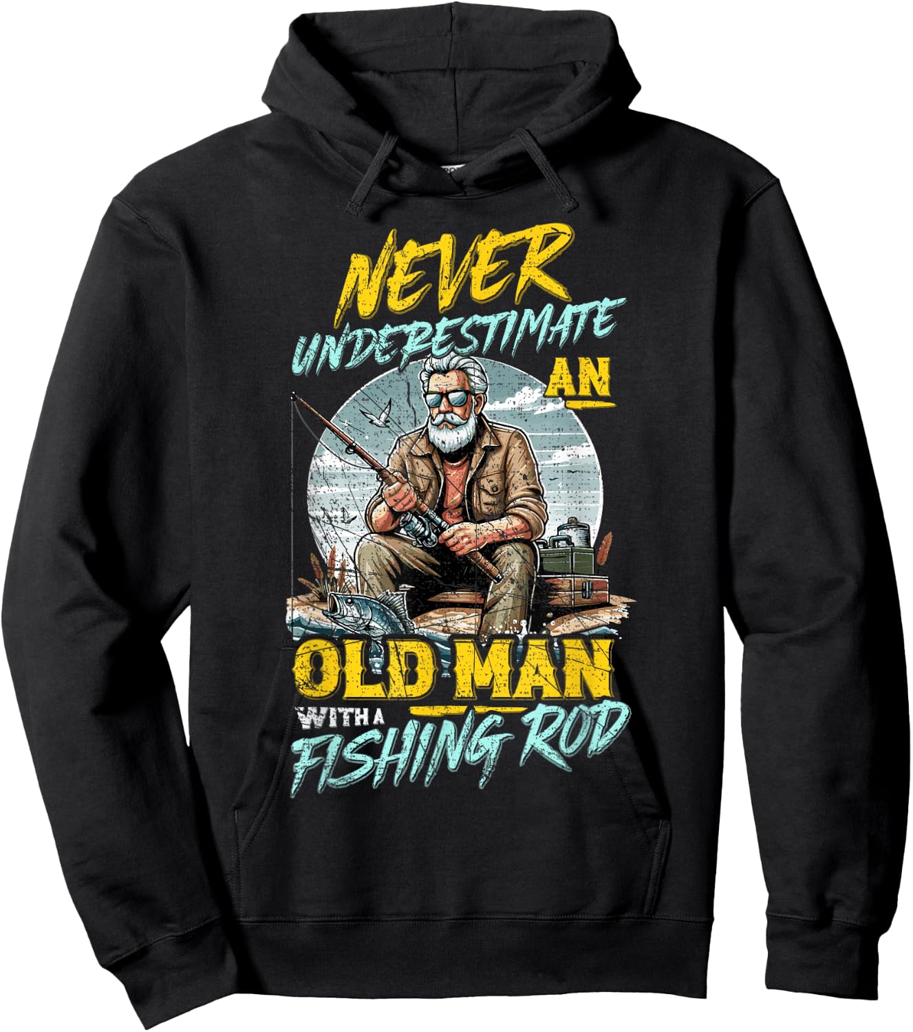 Never Underestimate An Old Man With Fishing Rod, Fish Lover Hoodie - Hoodie | Black