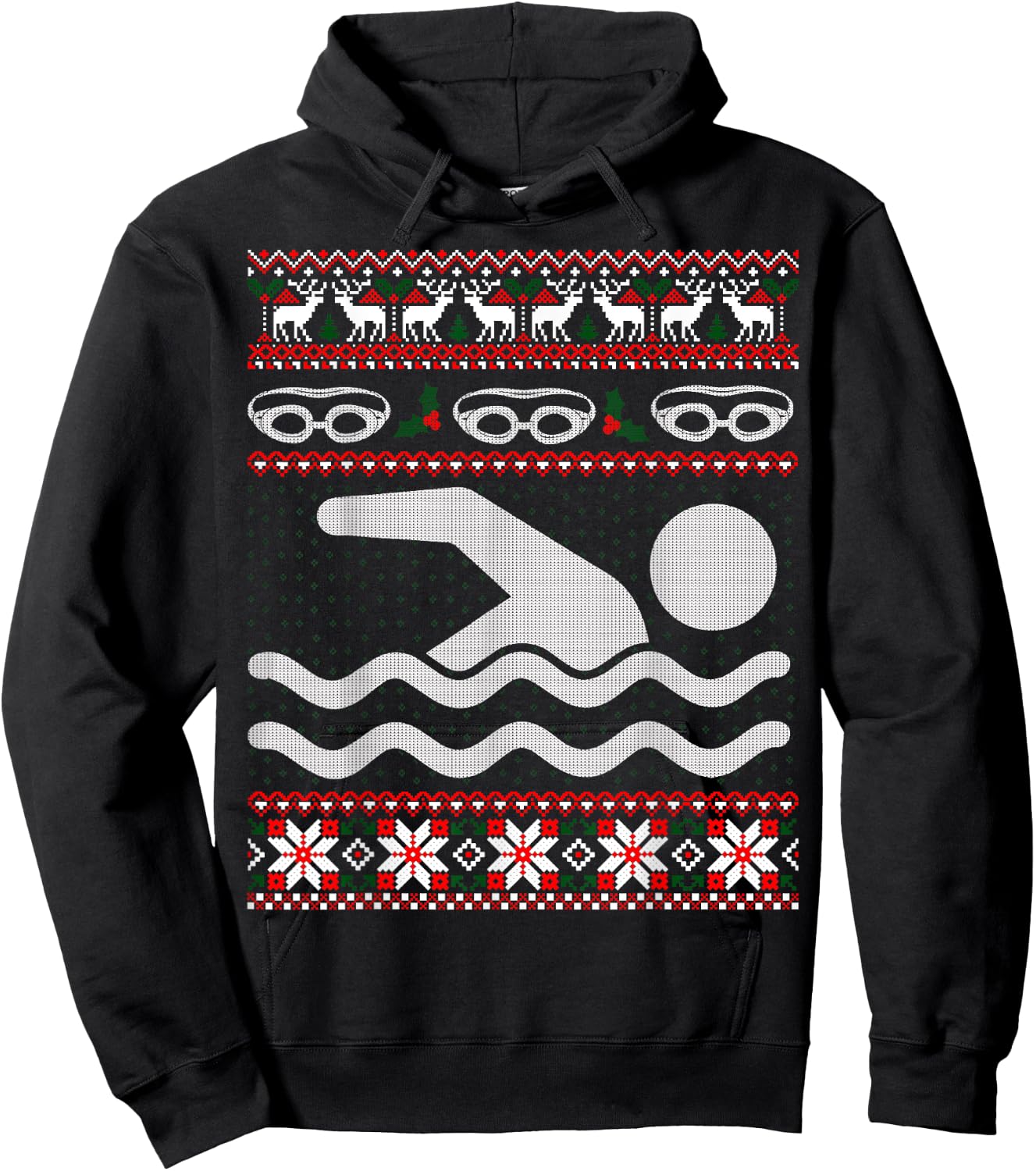 Funny Swimming Ugly Christmas Sweater Hoodie - Hoodie | Black