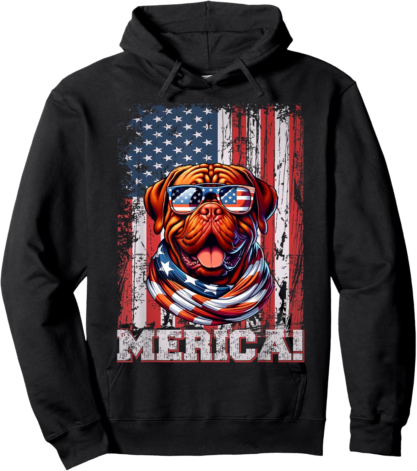 Dogue de Bordeaux Dog Lover US Flag 4th Of July Patriotic Hoodie - Hoodie | Black