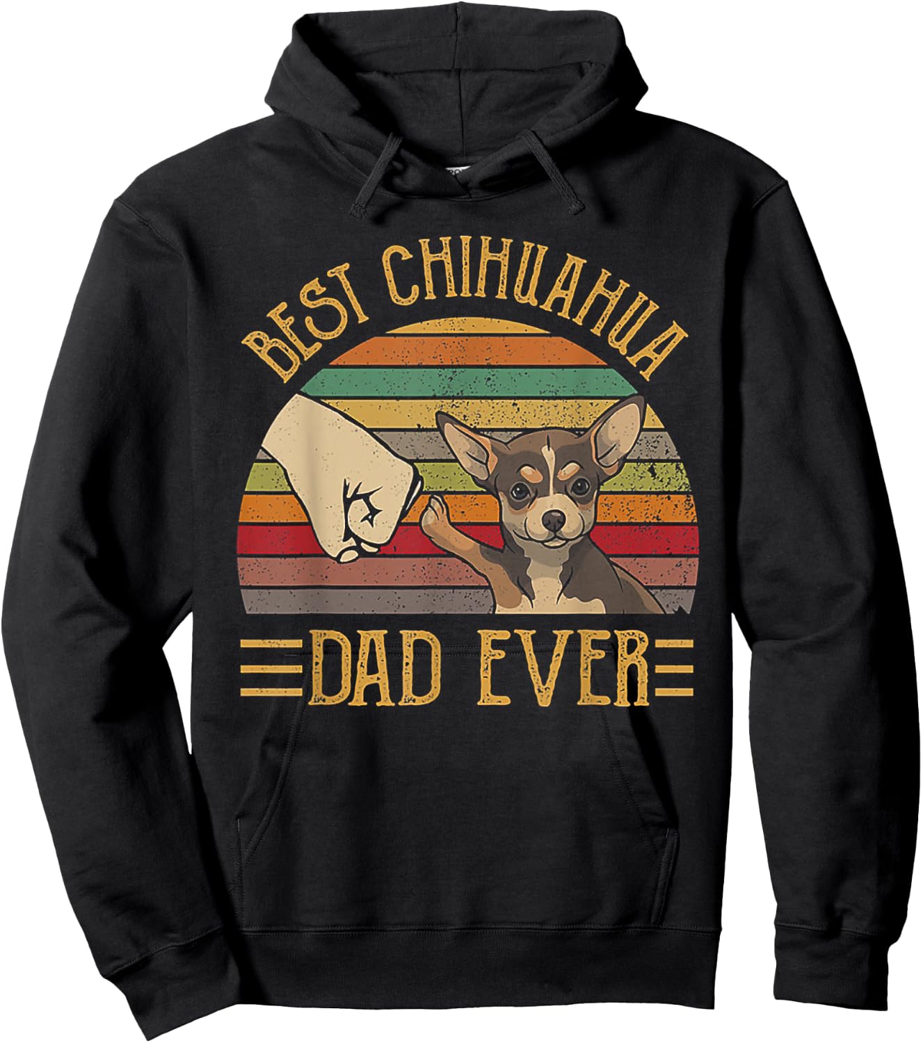 Best Chihuahua Dad Ever Retro Vintage Sunset Hoodie - Hoodie | Black