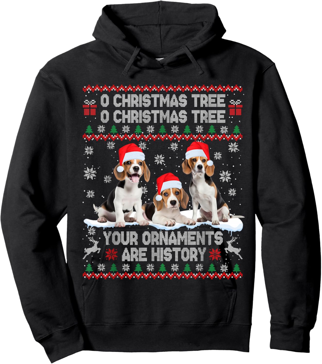 Beagle Dog Ugly Sweater Christmas Light Xmas Pajama Hoodie - Hoodie | Black