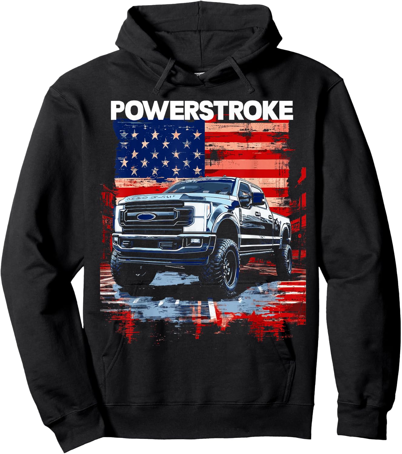 Powerstroke Single Cab Truck American Flag New Body Style Hoodie - Hoodie | Black