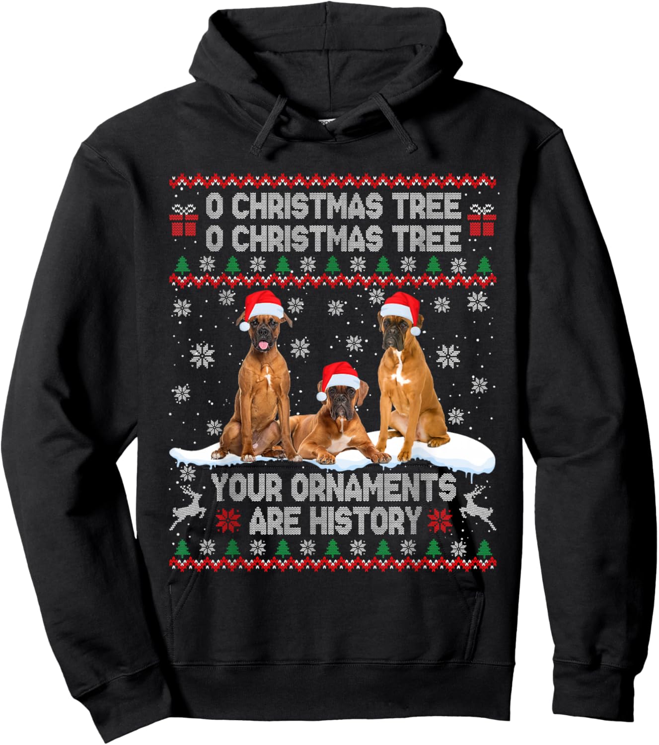 Boxer Dog Ugly Sweater Christmas Light Xmas Pajama Hoodie - Hoodie | Black