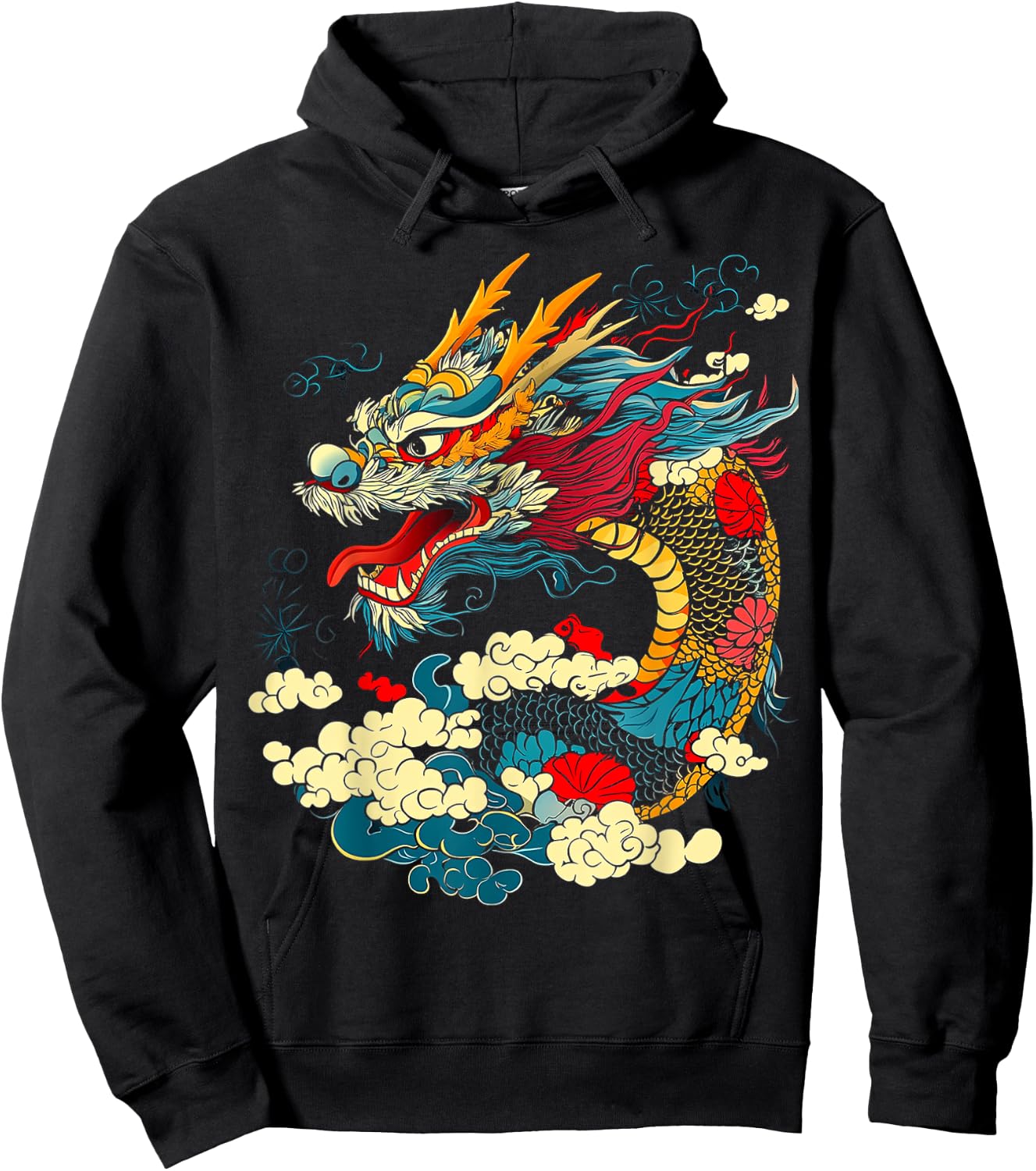 Asian Dragon Motif Mythical Art Asian Dragon Hoodie - Hoodie | Black