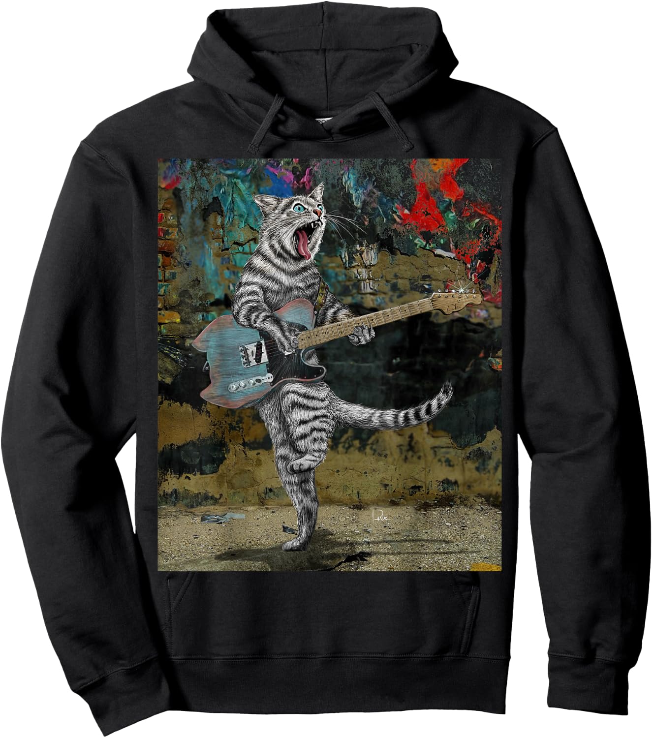 Cat Guitar Buskers Electric Guitar Player Funny Cute Kitty Hoodie - Hoodie | Black