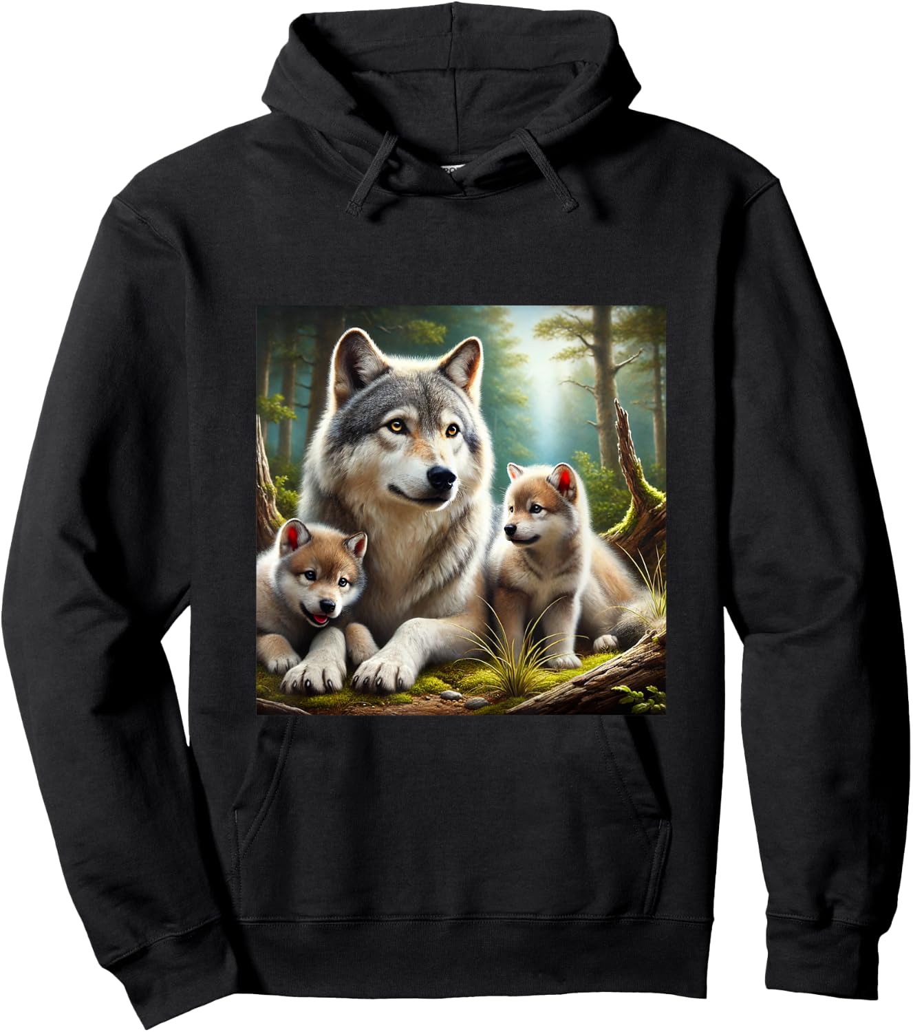 Wolf mother with two cubs realistic cute youthful Hoodie - Hoodie | Black
