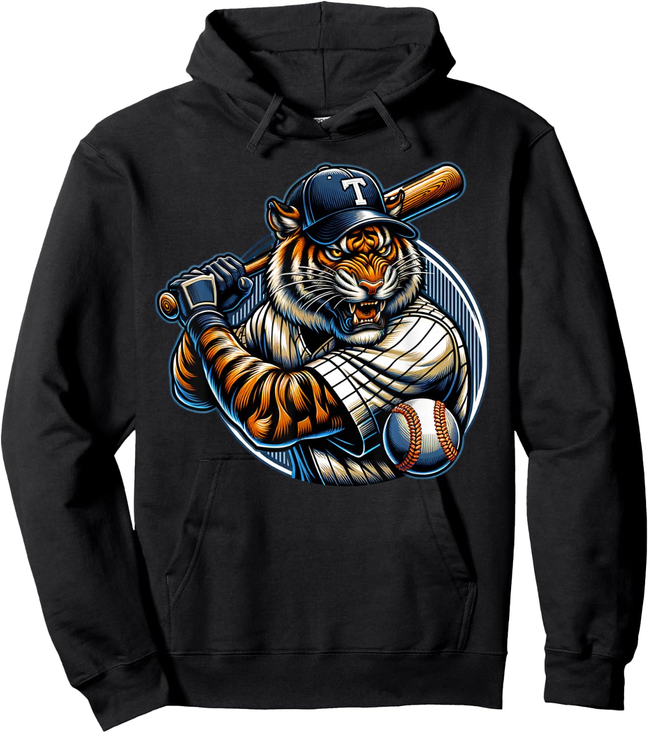Funny Vintage Tiger Playing Baseball Cute Baseball Men Women Hoodie - Hoodie | Black