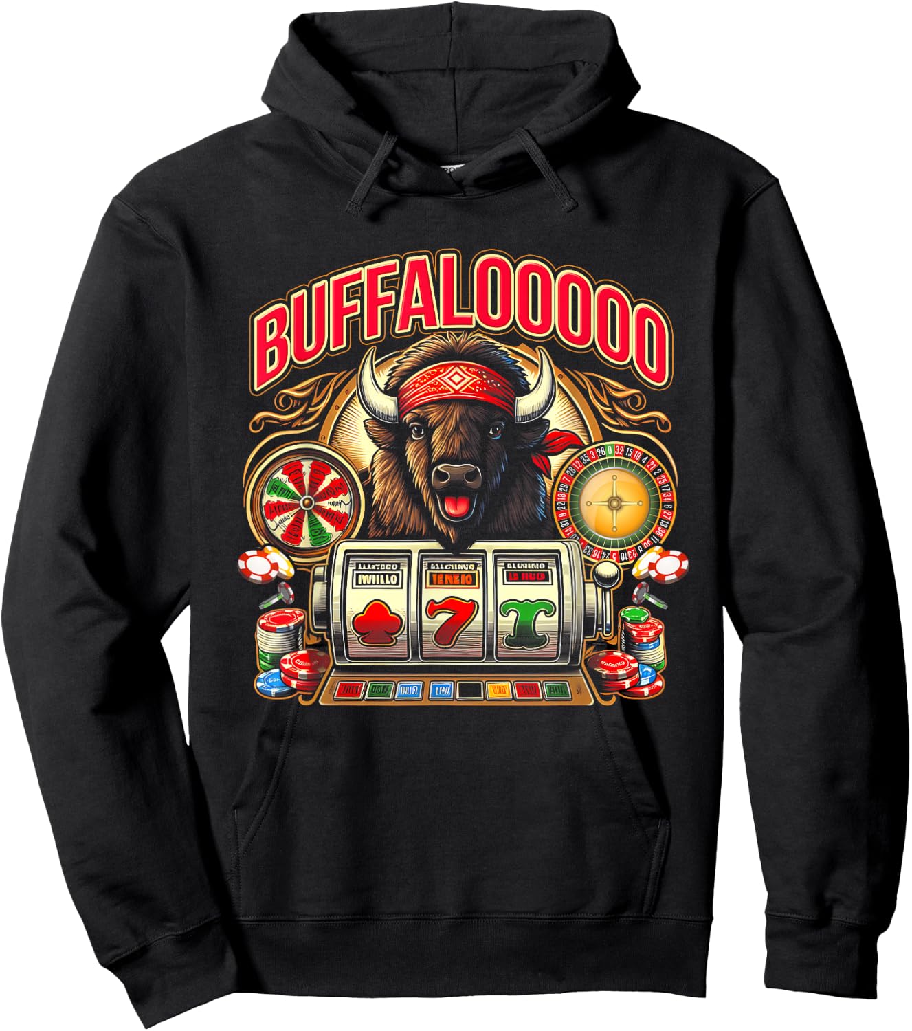 Lucky Buffalo Casino Buffalooooo Slot Machine Gambling Game Hoodie - Hoodie | Black