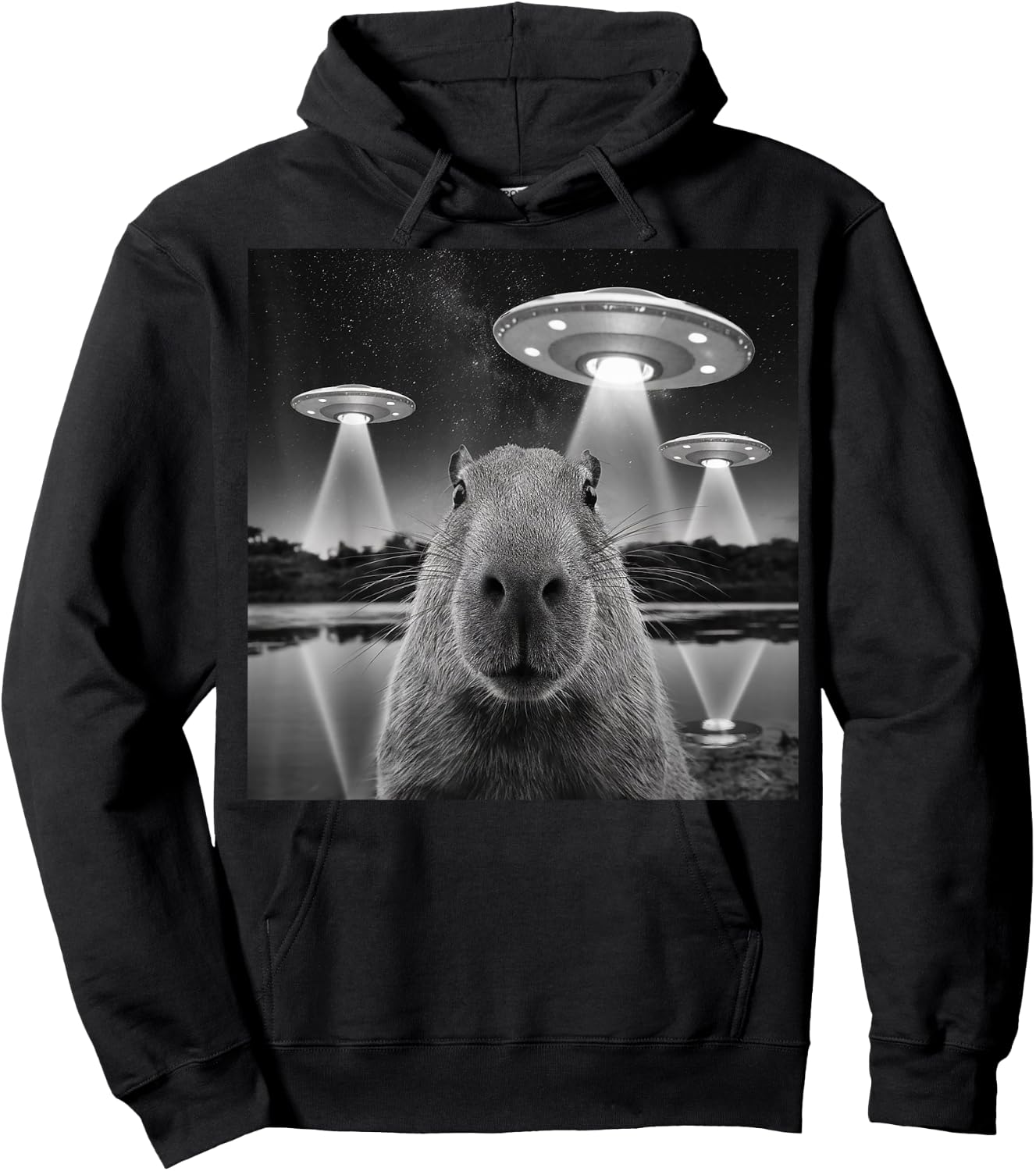 Capybara Selfie Alien UFO Gifts Men Women, Kid, Rodent Lover Hoodie - Hoodie | Black