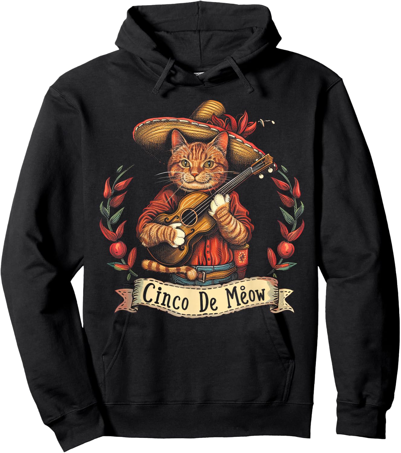 Cat - Cinco De Meow Mayo Mexican Fiesta Hoodie - Hoodie | Black