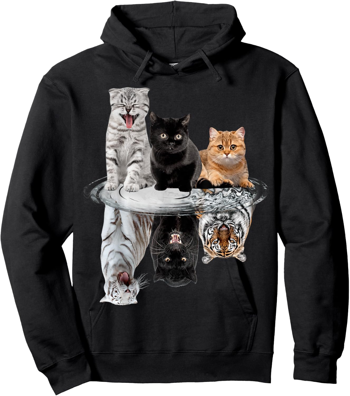 Three Cats Kittens Reflection Tiger Puma Leopard Hoodie - Hoodie | Black