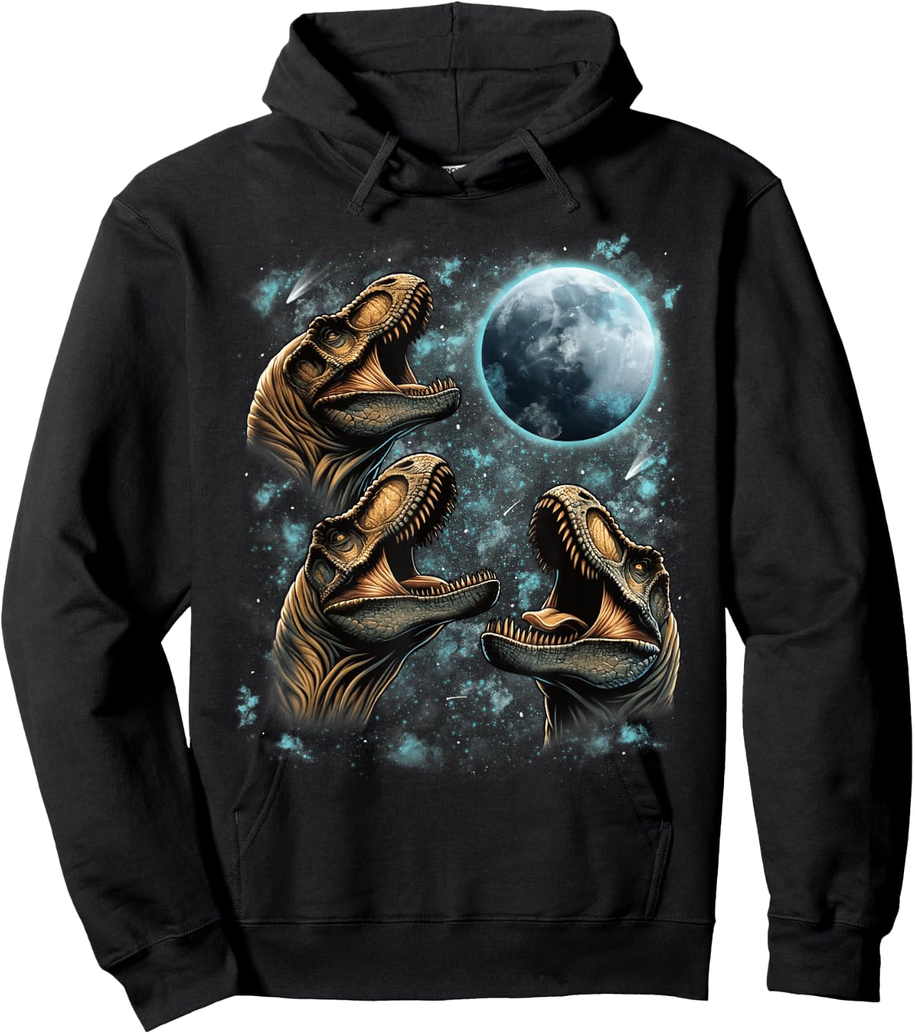 Three T-Rex Dinosaurs Howling At the Moon Funny Trex Howl Hoodie - Hoodie | Black