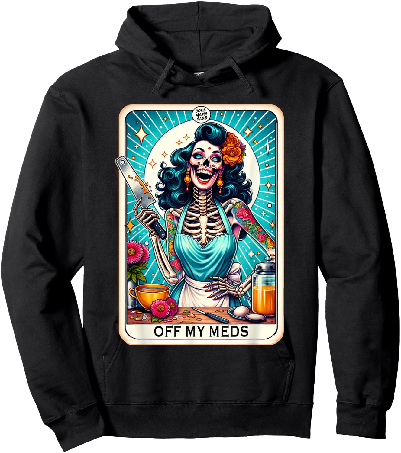 Cool Mama Club Tarot Card Skeleton Halloween Hoodie - Hoodie | Black