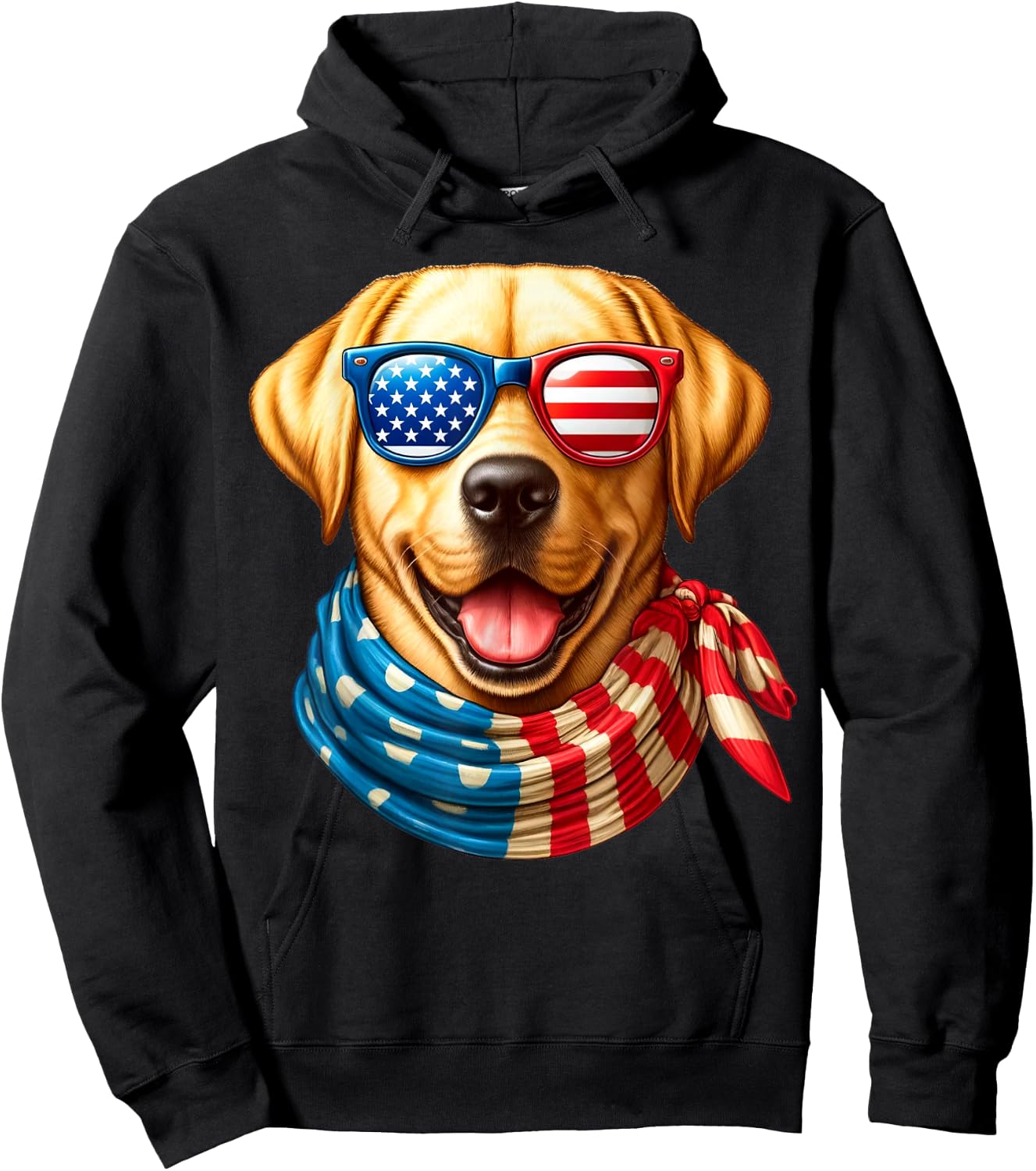 Labrador Retriever Dog American Flag Patriotic 4th of July Hoodie - Hoodie | Black