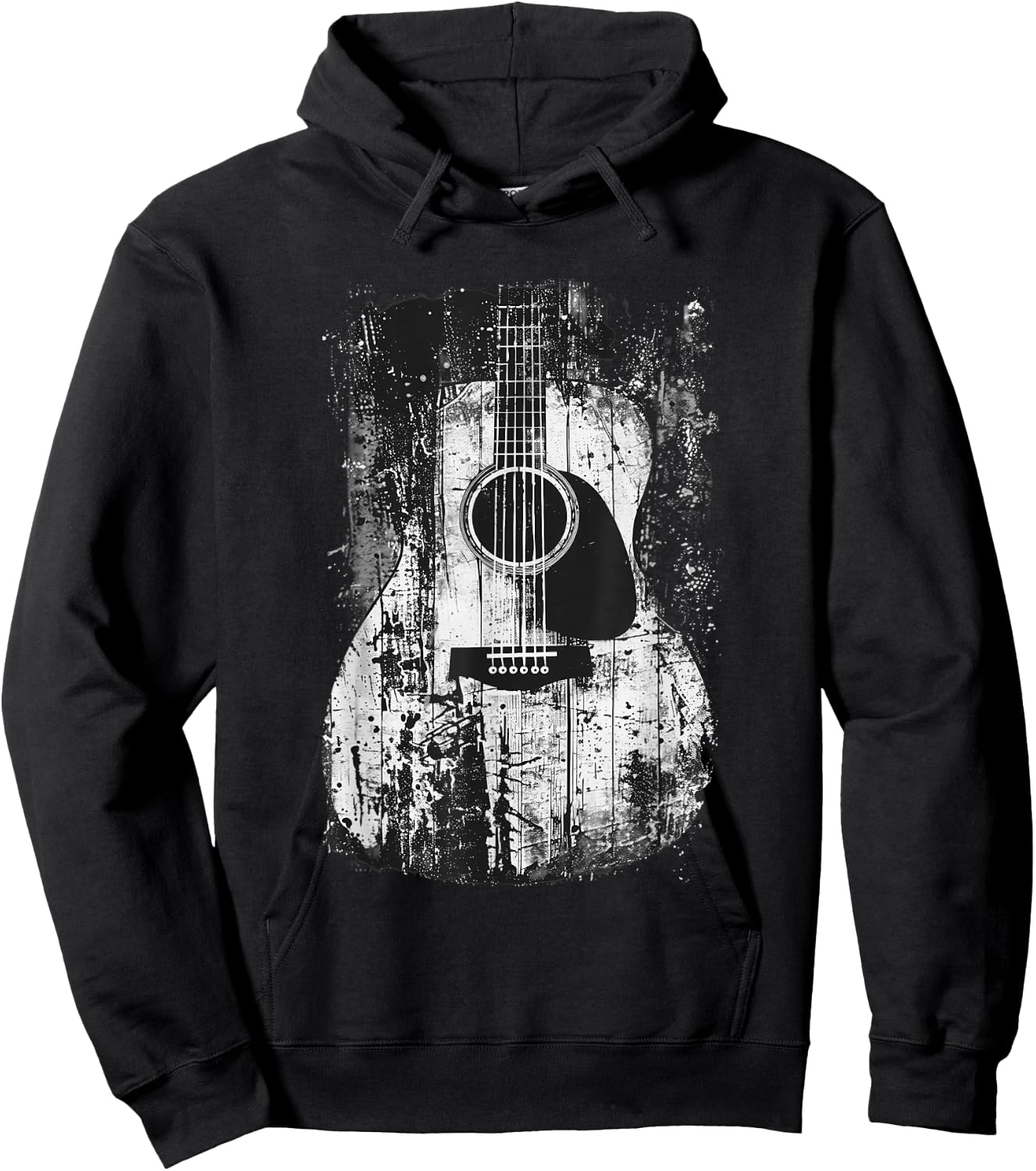 Acoustic Guitar, Vintage, Distressed, Rock & Roll Music. Hoodie - Hoodie | Black