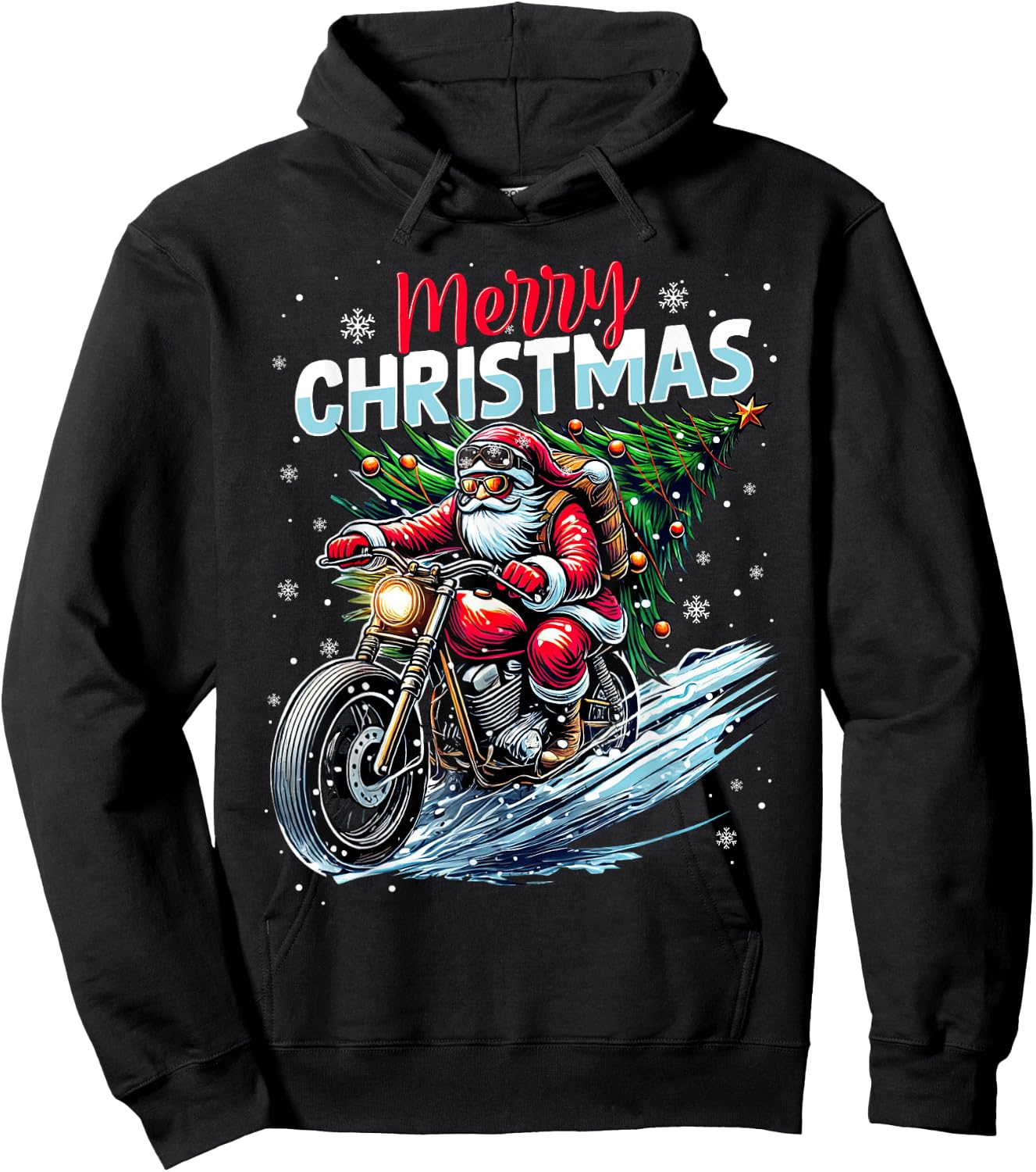 Merry Christmas Santa Riding Motorcycle Bike Biker Xmas 2025 Hoodie - Hoodie | Black