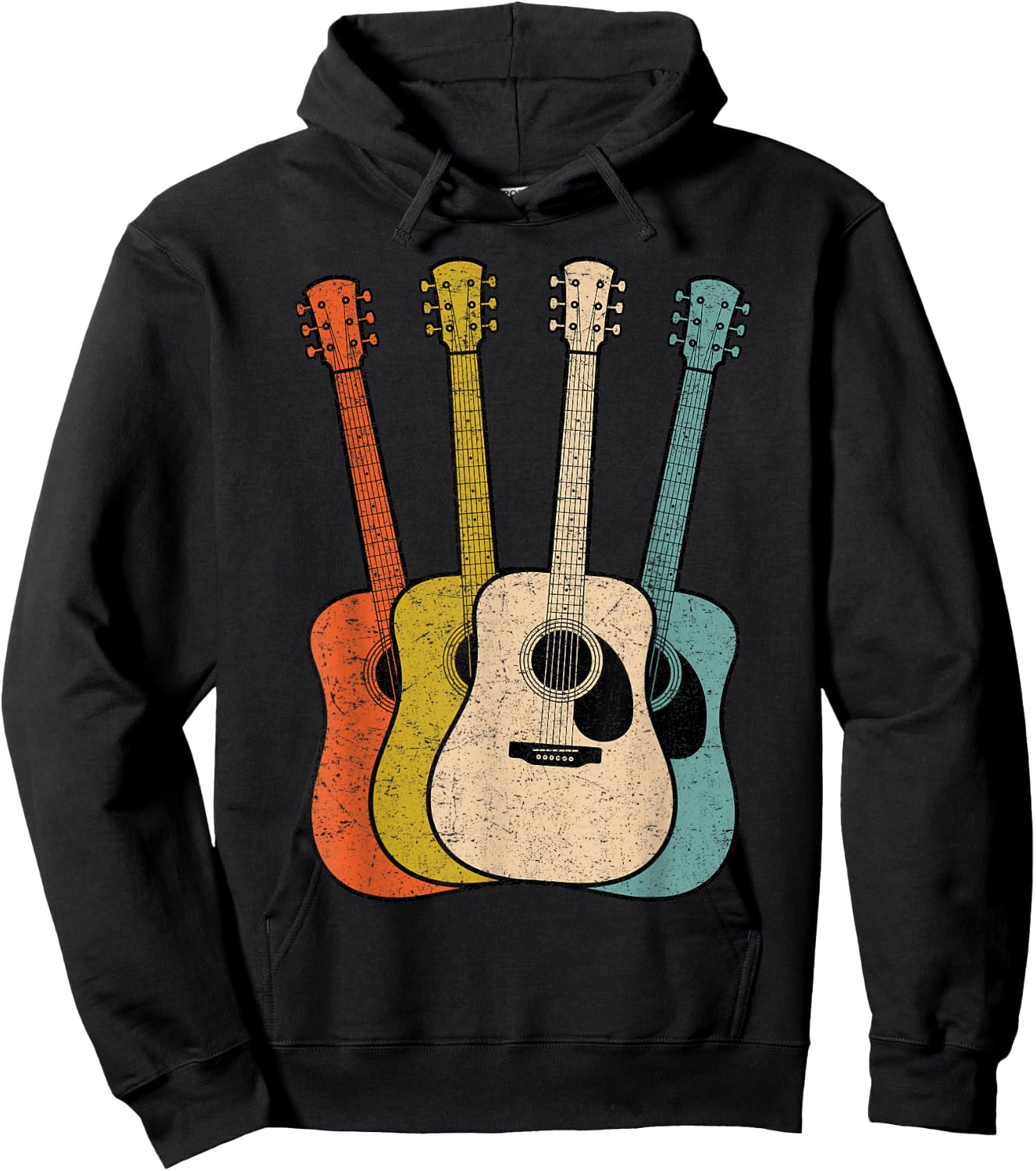 Retro Acoustic Guitar Vintage Guitarist Cool Music Graphic Hoodie - Hoodie | Black
