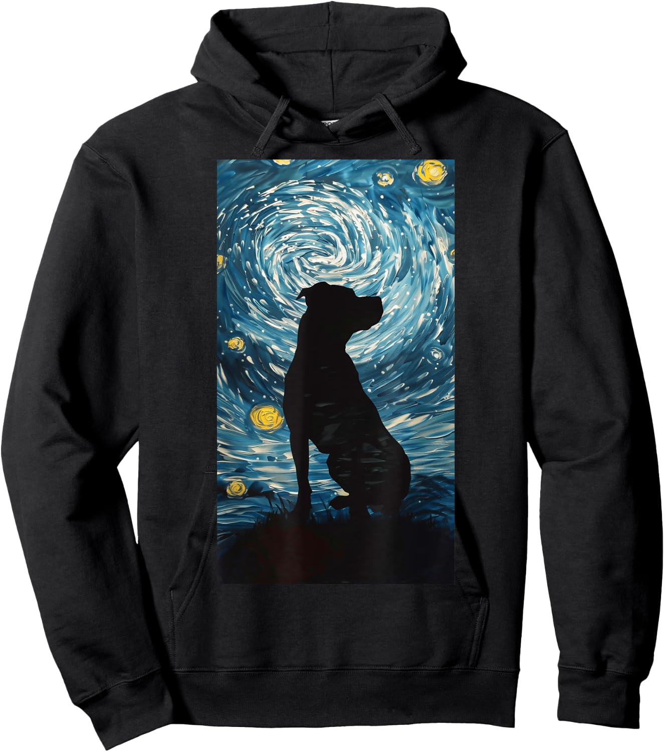 Silhouette Pitbull Against Dog Starry night Hoodie - Hoodie | Black