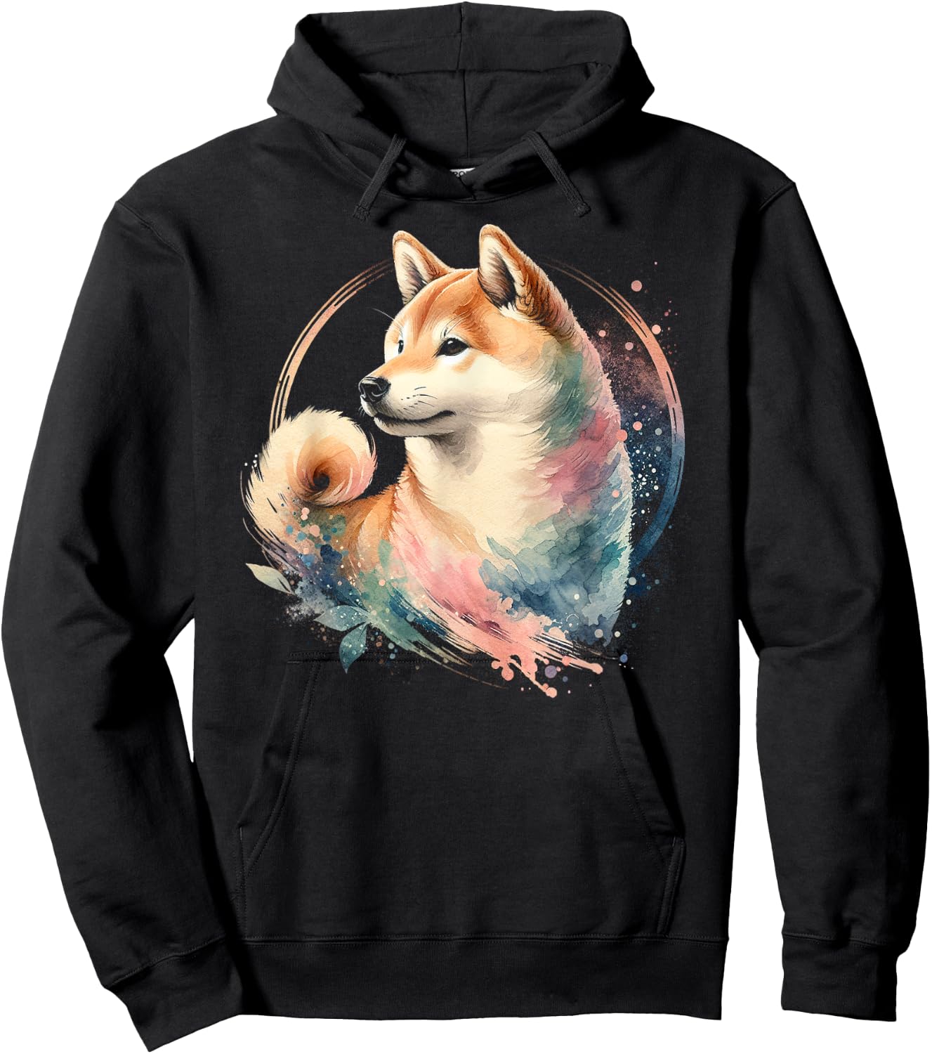 Graceful Shiba Inu in Watercolor Hoodie - Hoodie | Black