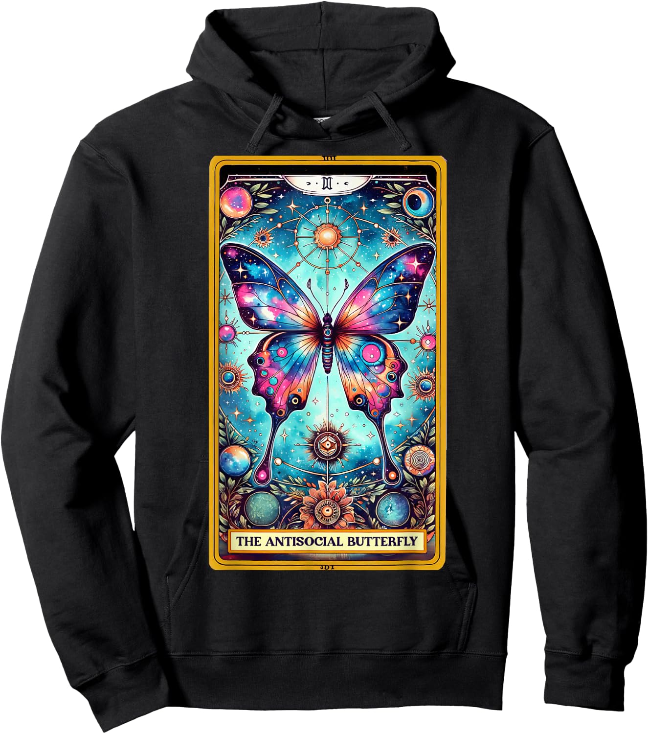 Anti Social Butterfly Tarot Card Galaxy Floral Introvert Hoodie - Hoodie | Black
