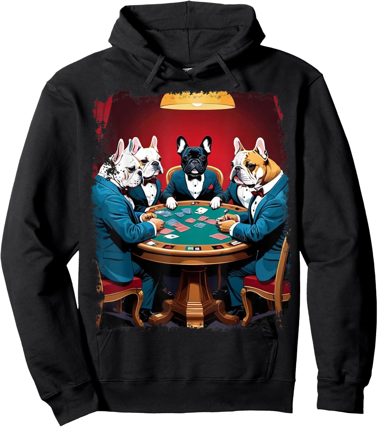 Pop Art Gambling French Bulldog Playing Poker Cards Hoodie - Hoodie | Black