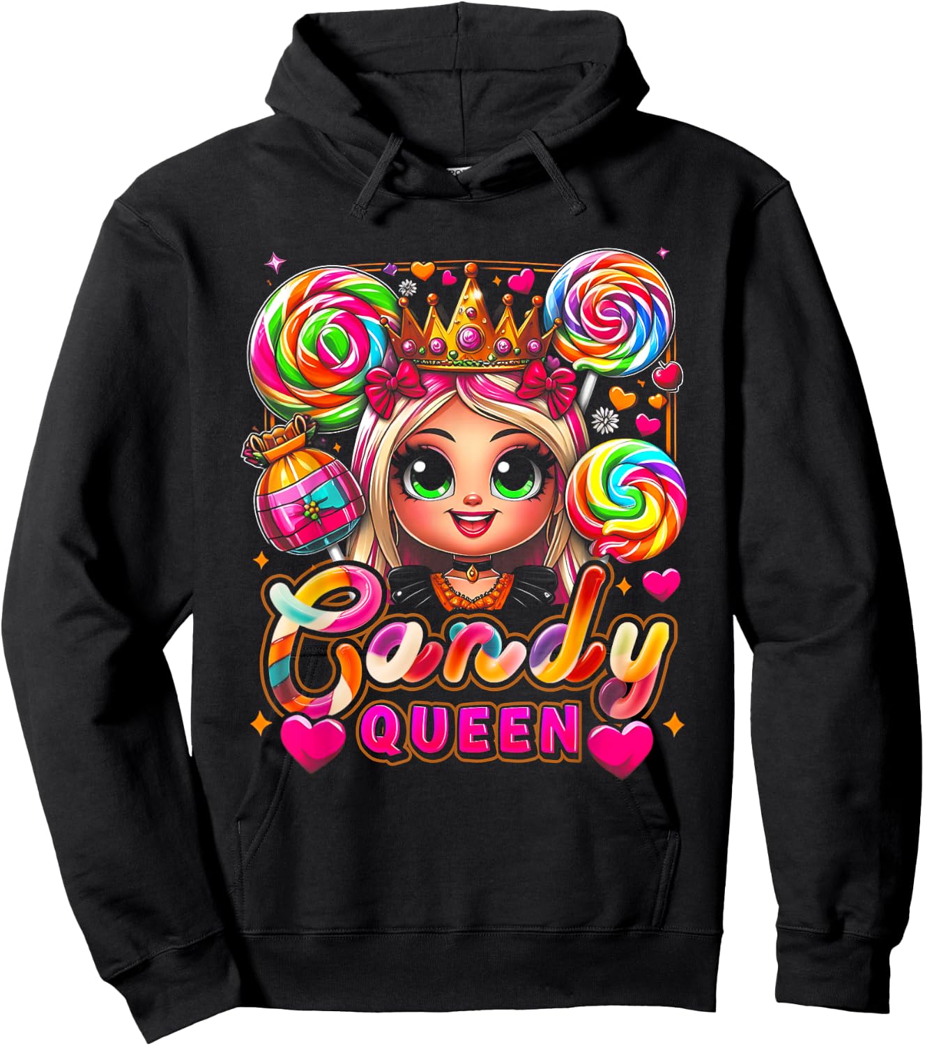Funny Halloween Candy a Queen Lollipop Lover Girls Colorful Hoodie - Hoodie | Black