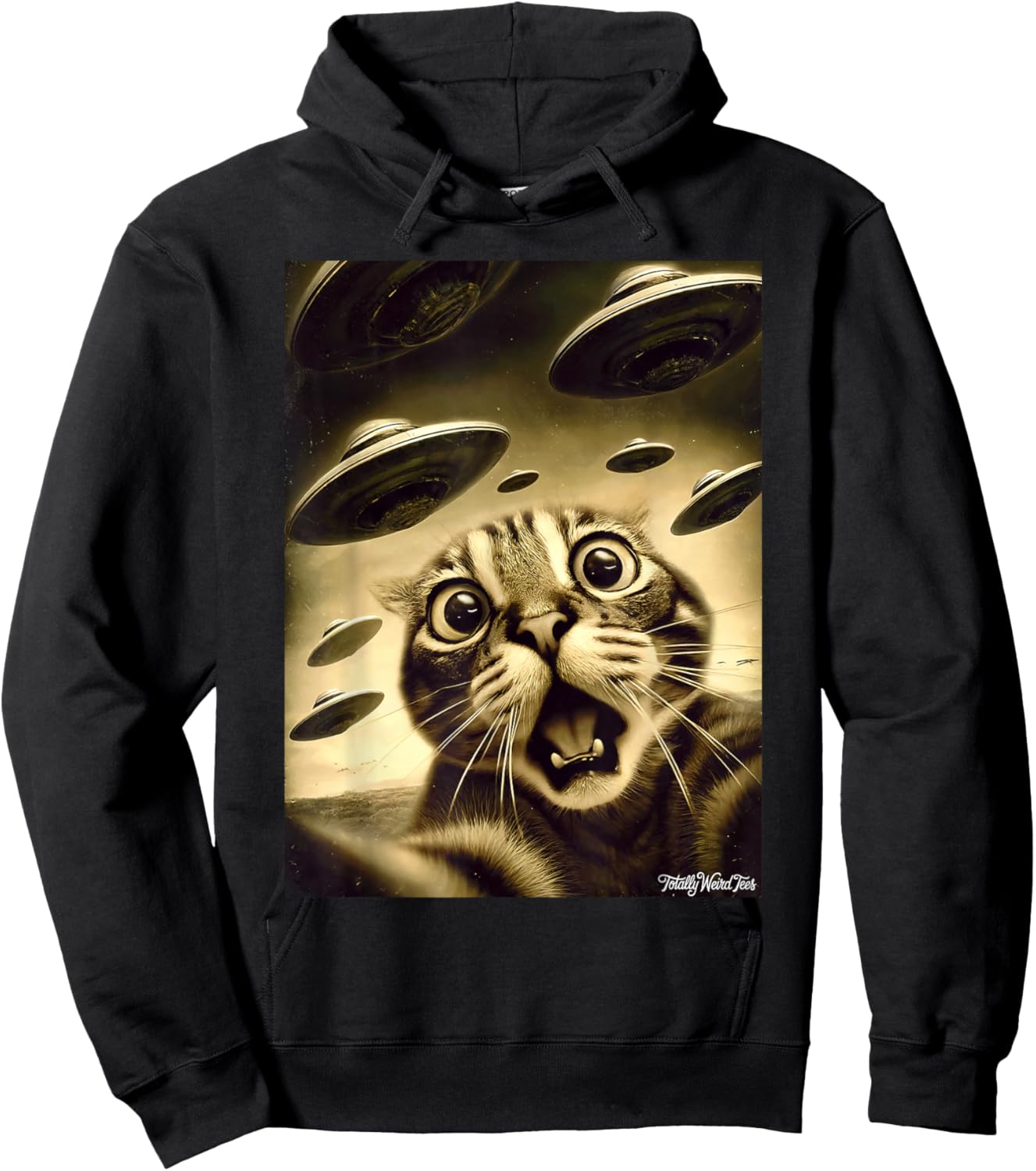 Funny Cat UFO Invasion Alien Fun Hoodie - Hoodie | Black