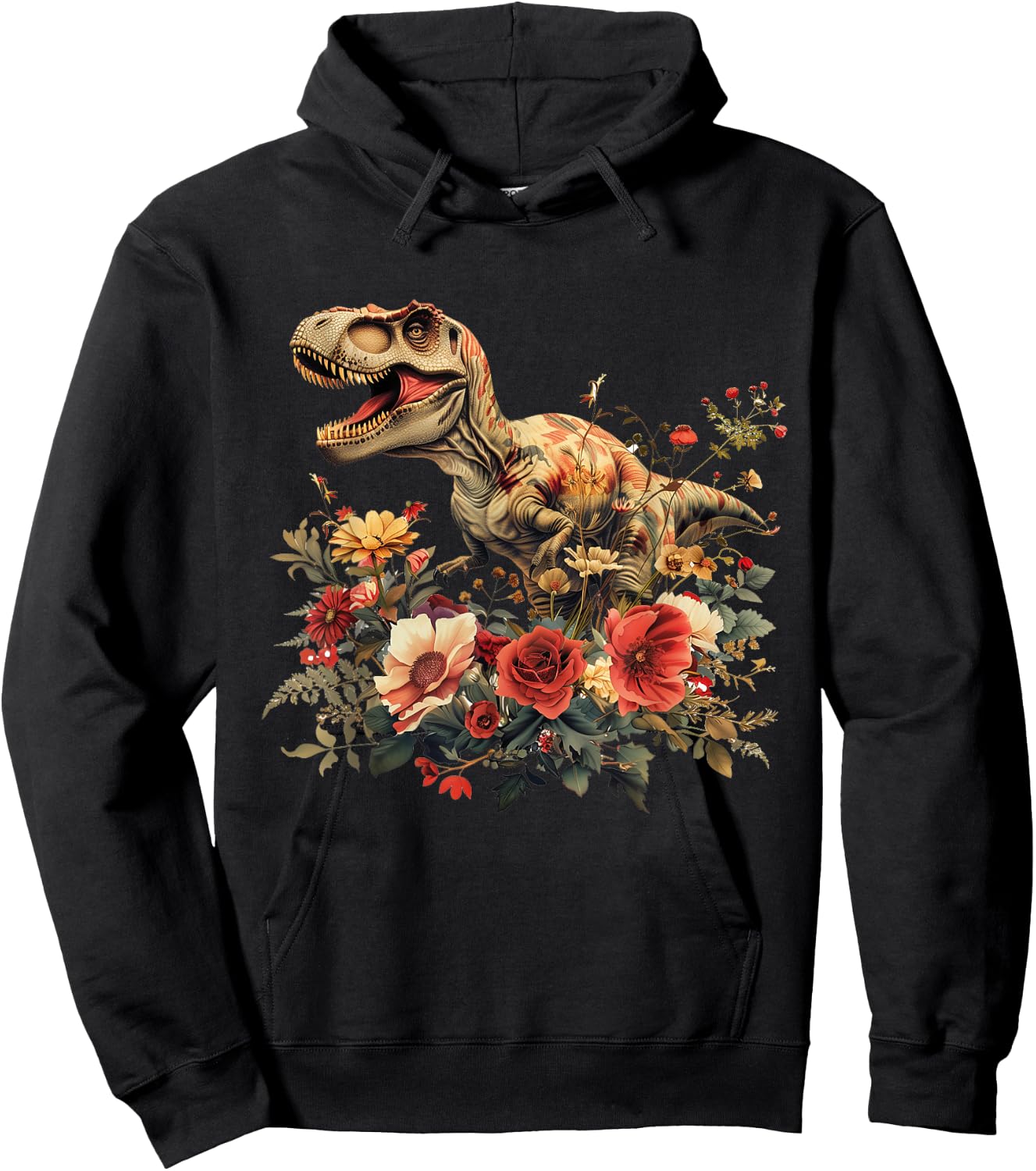 Trex Dinosaur Dino Floral Flower Hoodie - Hoodie | Black