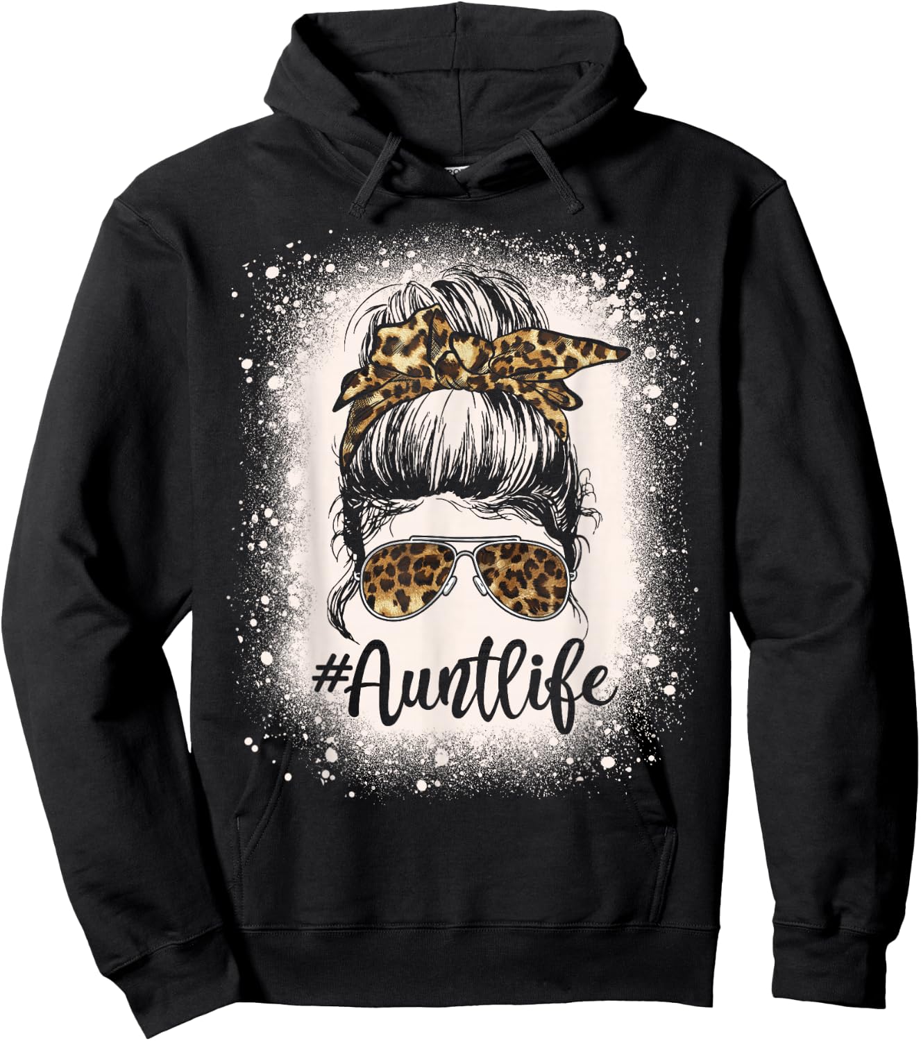 Leopard Aunt Life Messy Bun Bleached Auties Girl Mothers Day Hoodie - Hoodie | Black