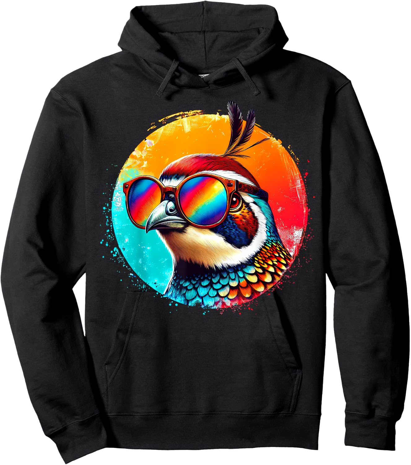 Cool Tie Dye Quail Sunglasses Bird Illustration Art Hoodie - Hoodie | Black