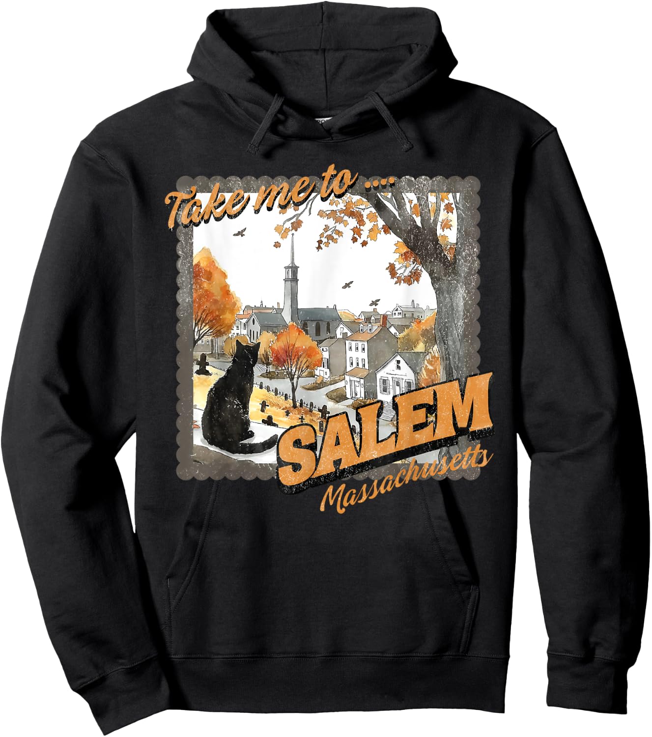 Take Me To Salem Massachusetts Black Cat Witch Halloween Hoodie - Hoodie | Black