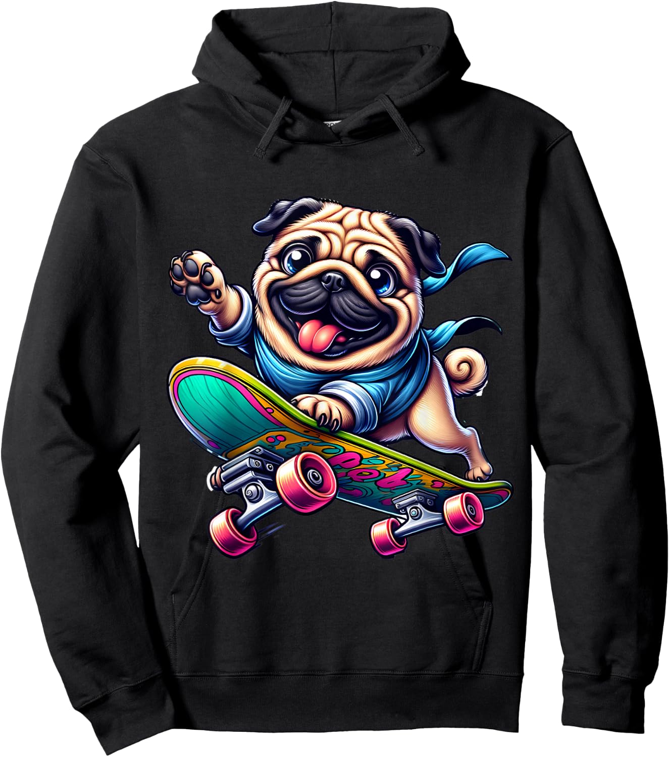 Pug on a Skateboard Hoodie - Hoodie | Black