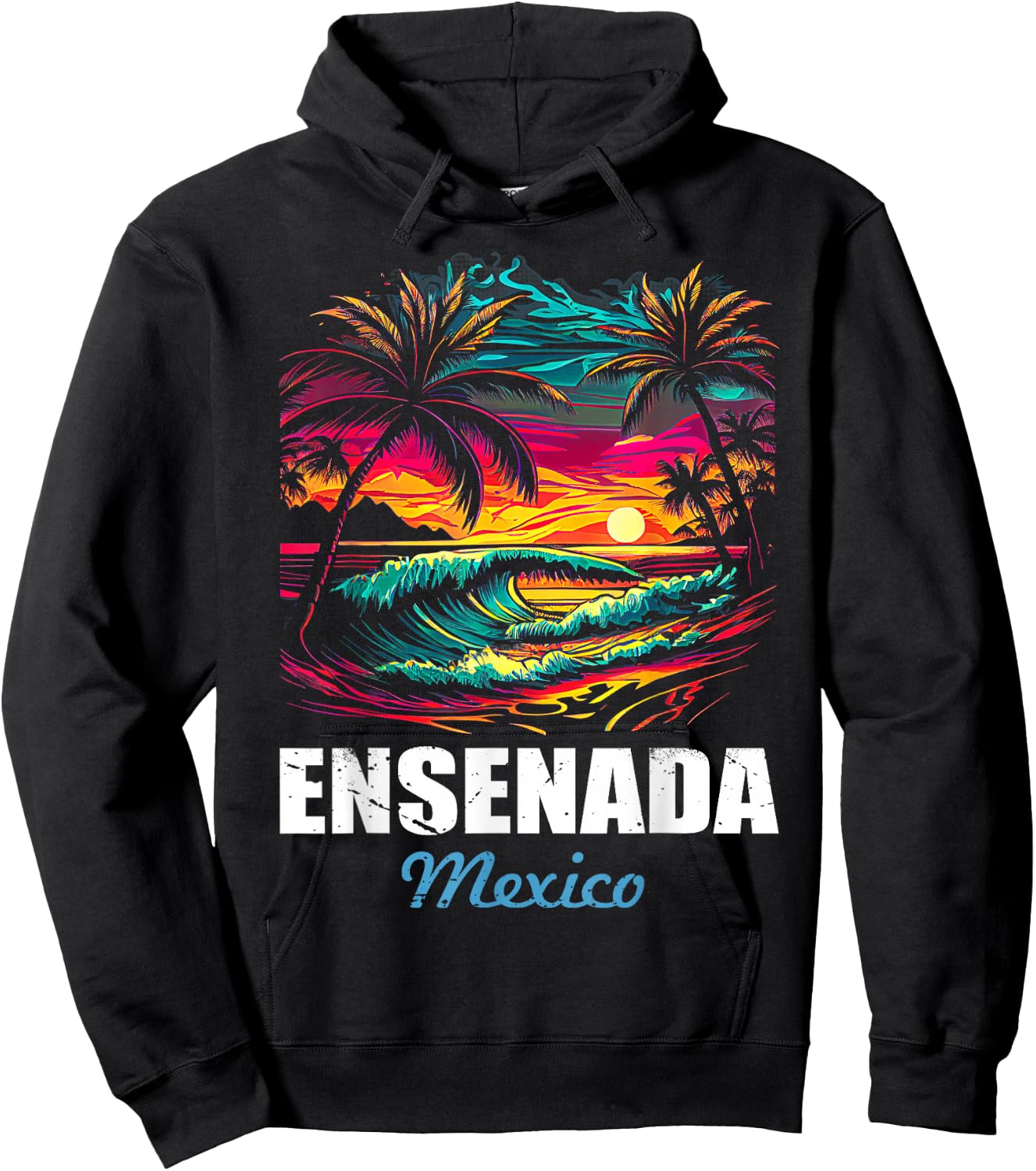 Retro Ensenada Mexico Sunset Vintage Vacation Souvenir Hoodie - Hoodie | Black