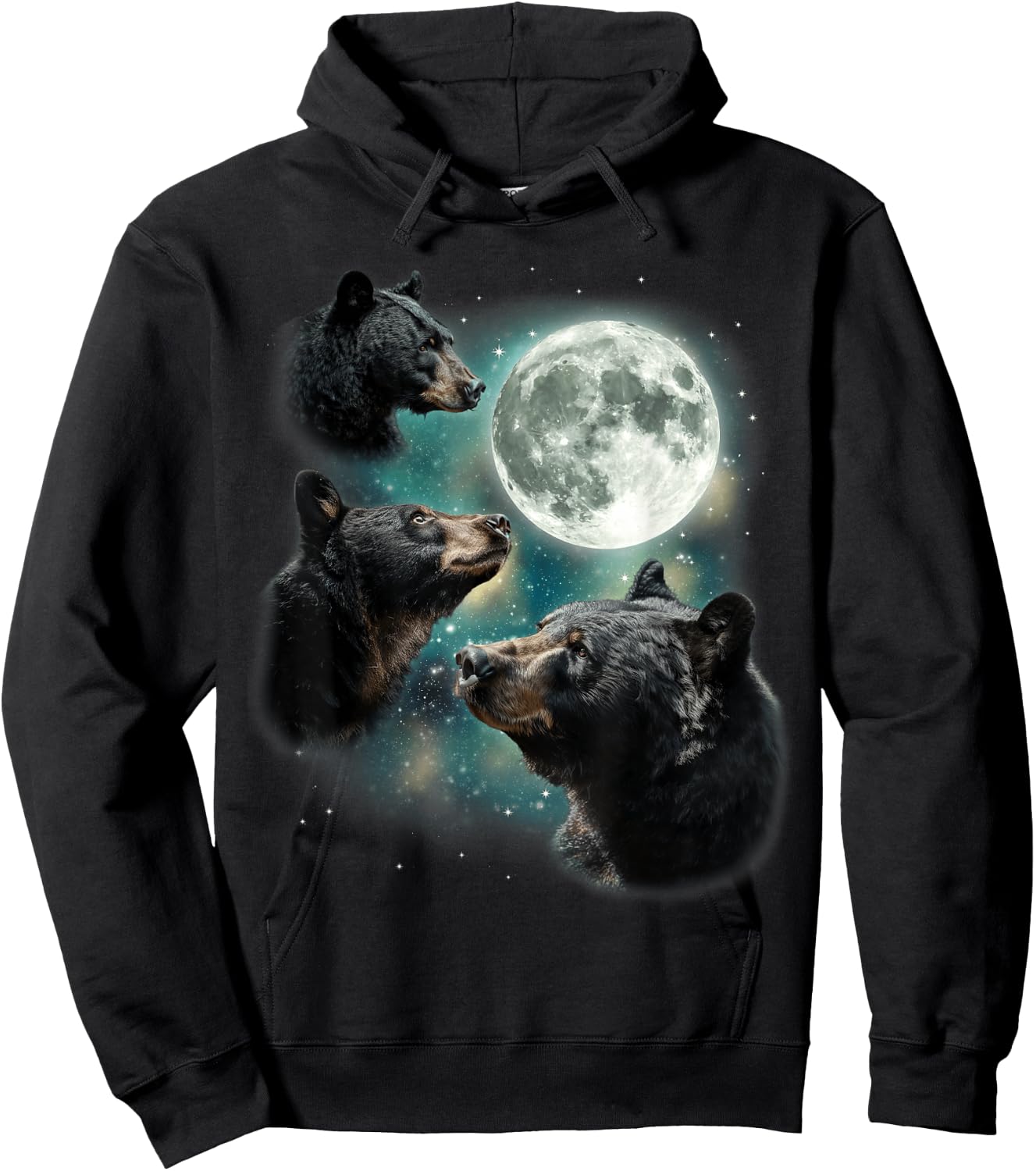 Three Black Bear Moon | 3 Wild Bears Gazing at The Moonlight Hoodie - Hoodie | Black