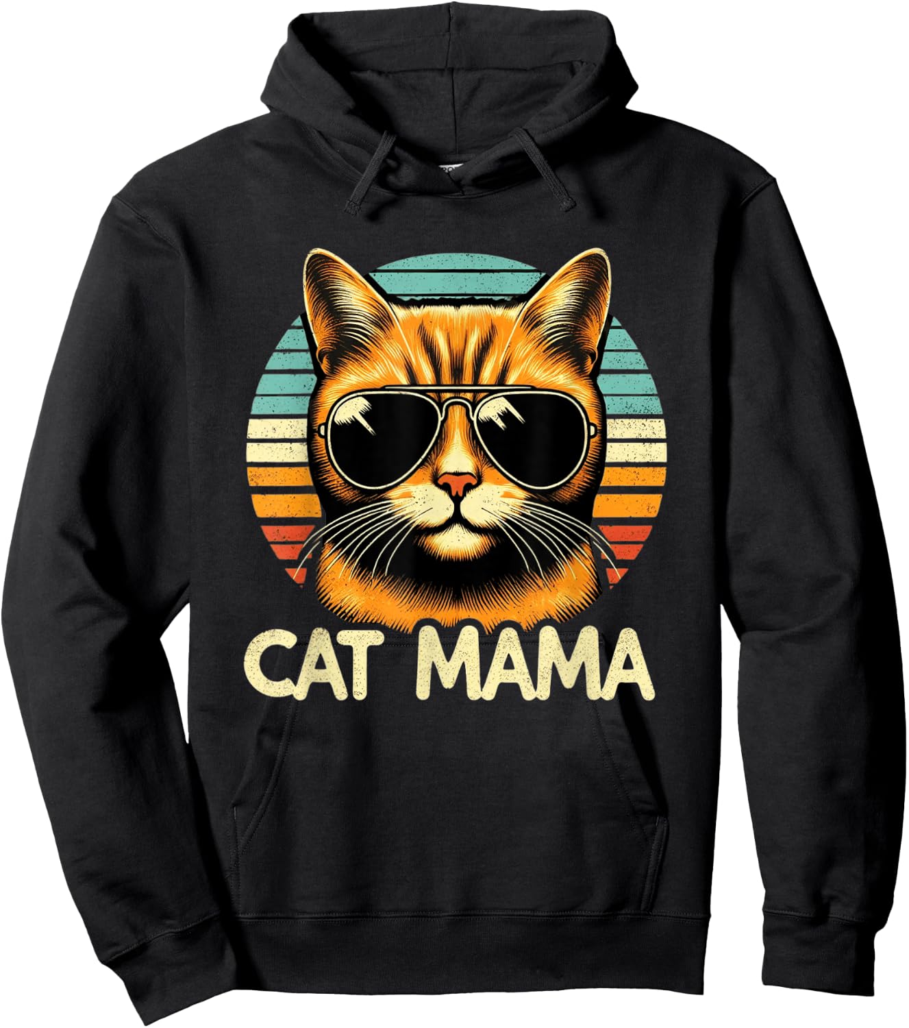 Cat Mama Cool Orange Cat Mother's Day Retro Cat Mom Hoodie - Hoodie | Black